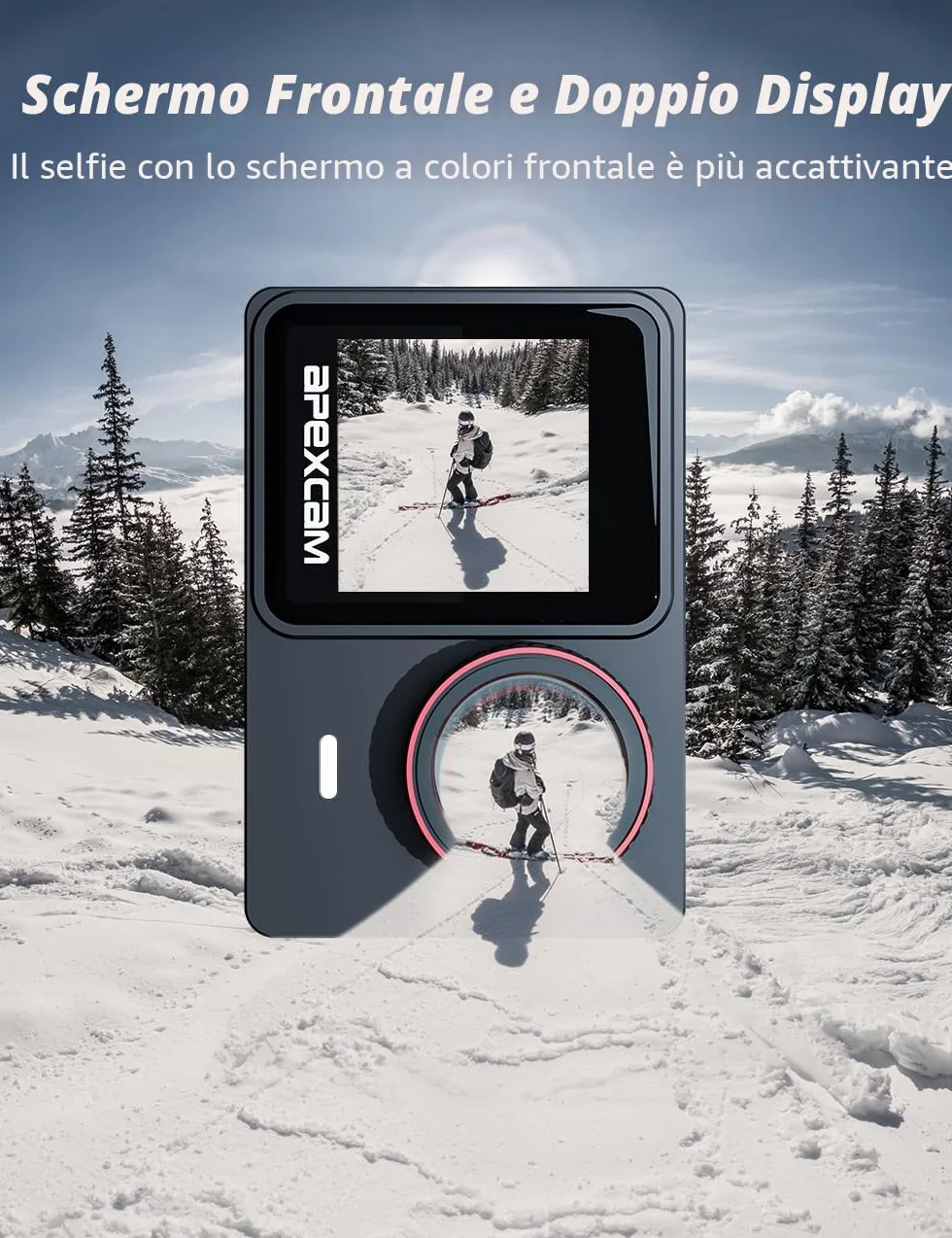 Apexcam Nuovo X80pro Doppia Screen Action Cam 4K60FPS 8X Zoom EIS 64MP Ultra HD WiFi Fotocamera Sportiva Telecamera subacquea 40m Impermeabile 2.4G Telecomando 2x1350mAh Batterie