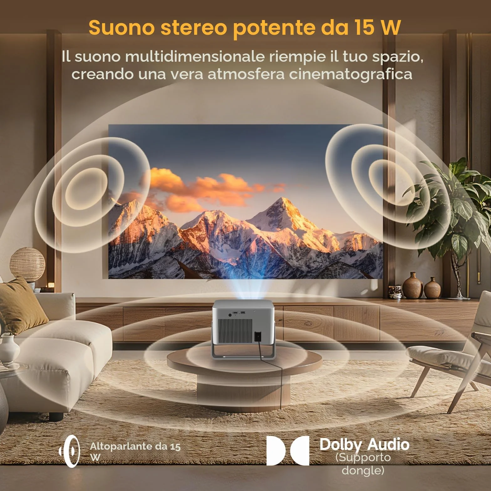 Proiettore 4K con Google TV, nativo Full HD 1080p, mini proiettore home theater, Bluetooth, WiFi, messa a fuoco automatica, correzione trapezoidale 6D