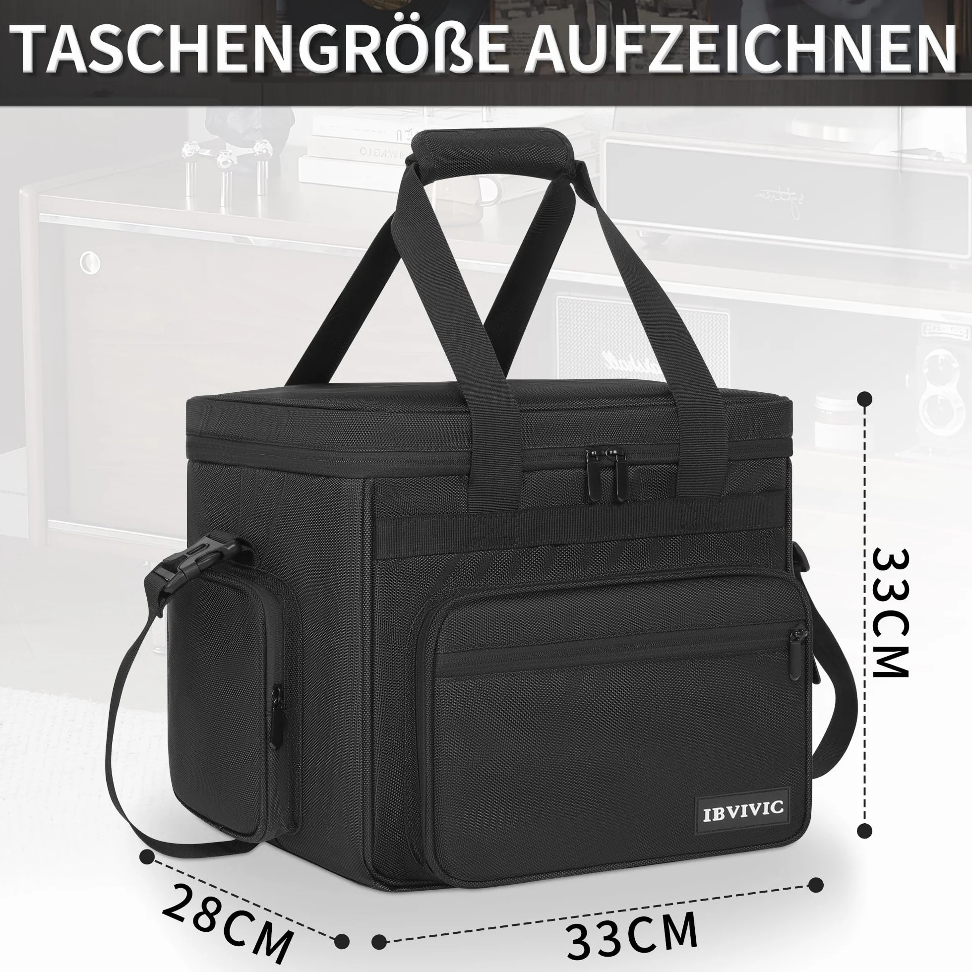 OUUTMEE Borsa per dischi in vinile - Custodia per dischi in vinile resistente all'acqua per album LP da 7/10/12 pollici, con capacità di 90-110 LP - Custodia LP con divisori rimovibili per