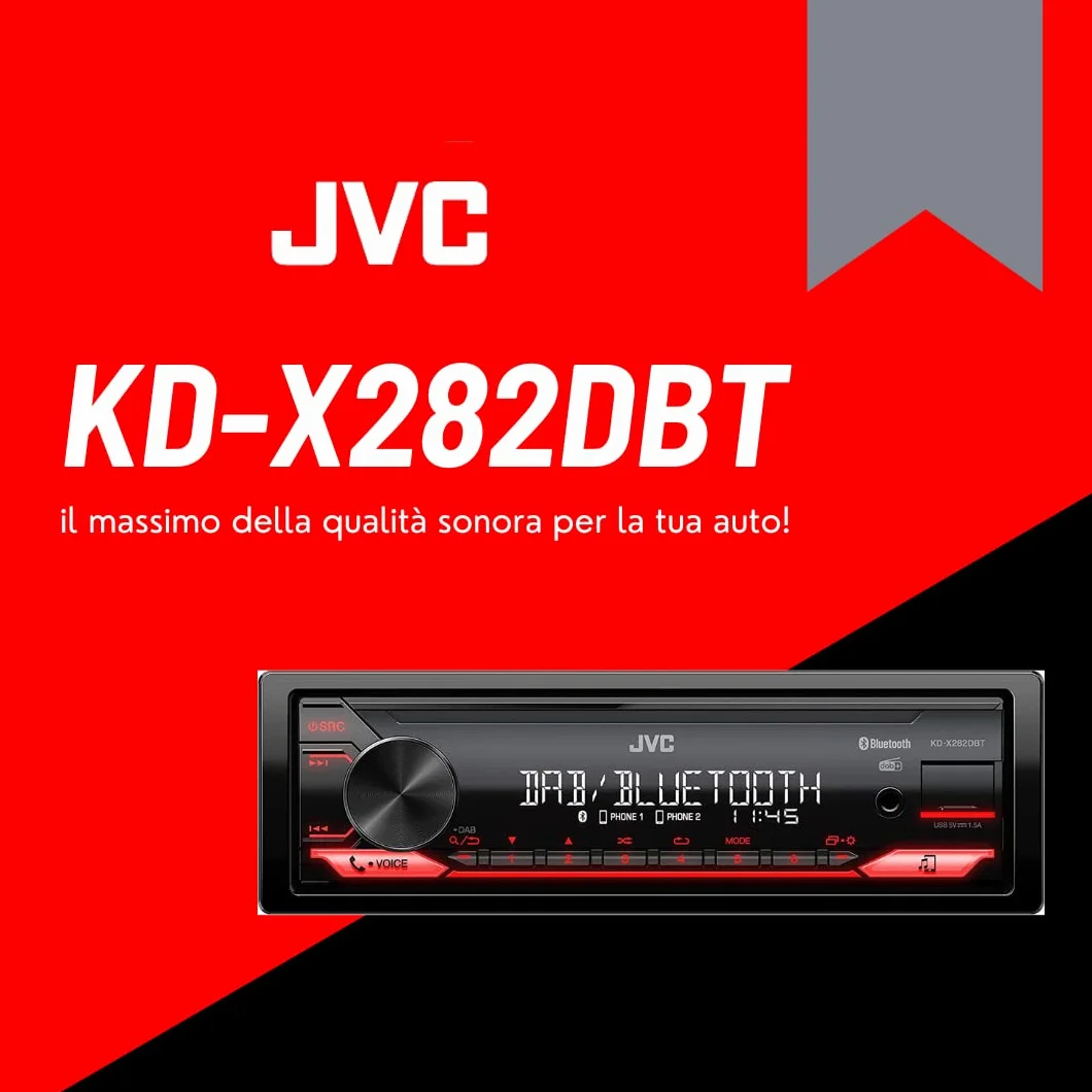 JVC KD-X282DBT Autoradio Bluetooth Digital Media Receiver DAB+ Streaming Audio USB AUX Nero
