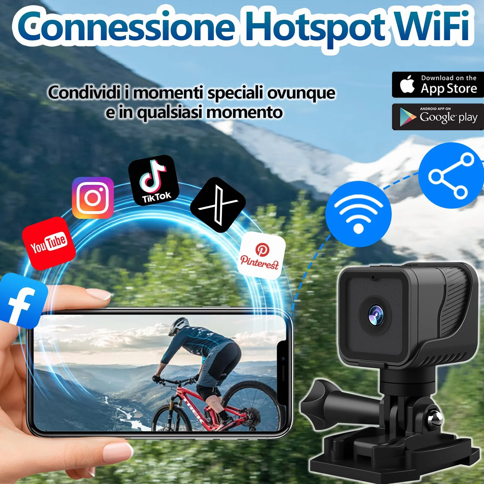 Action Cam WiFi 1080P HD Grandangolo 120° Telecamera Moto Impermeabile