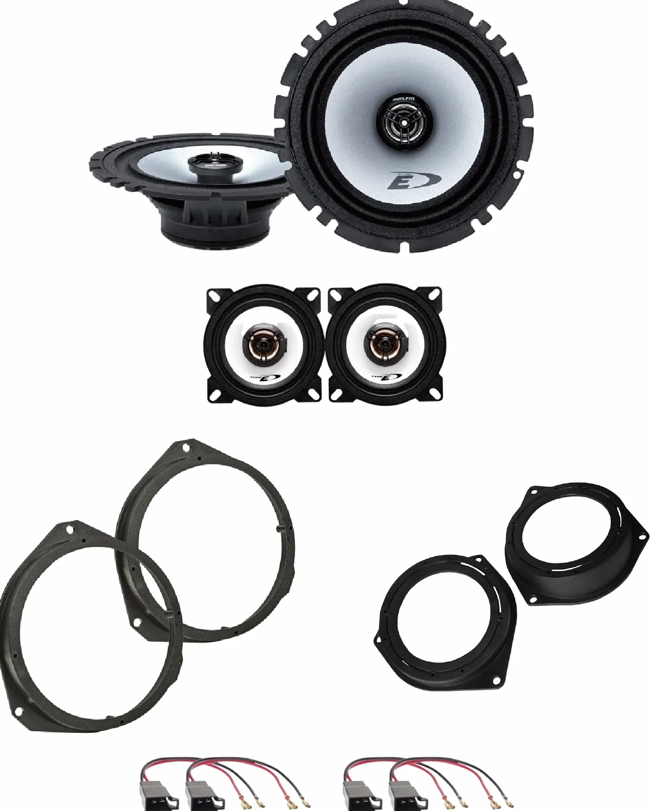 Kit 4 Casse ALPINE SXE-1725S + SXE-1025S per Fiat Punto (188)/ Grande Punto (199)/EVO con 2 Supporti Anteriori, 2 Supporti Posteriori e 4 Connettori
