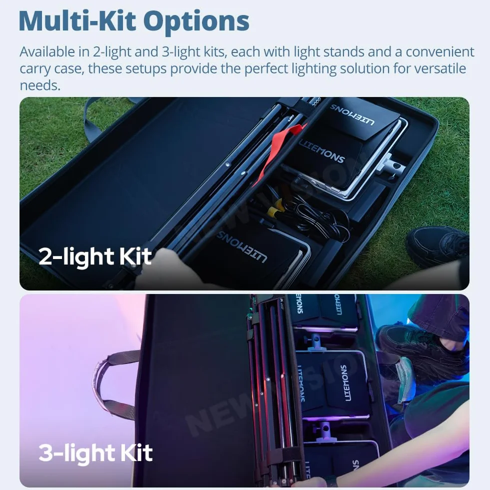 Godox Pacchetto di 2 Litemons LP600R RGB LED Light Panel Kit con Tripod/Carry Bag, App Control, 60 W Photo Studio Lighting, 1800 K - 10000 K, 14 modalità FX, rotazione a 360° (LP600R K2)