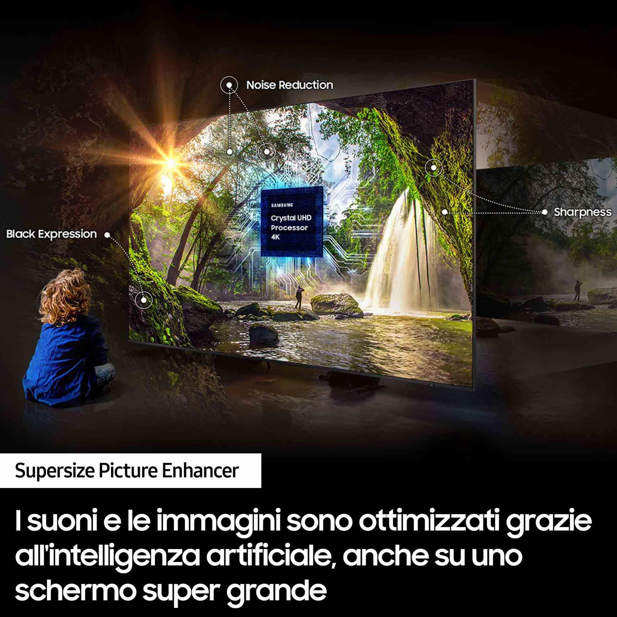 Samsung Smart TV 98" UE98DU9070UXZT LED 4K Crystal Processor 4K DVB-T2 Q-Symphony OTS Lite Graphite Black 2024