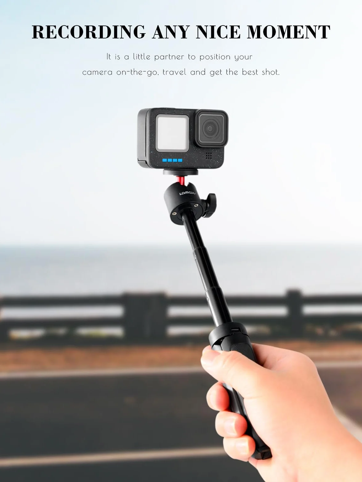 Lammcou Mini treppiede Actioncam con asta di prolunga, Selfie Stick Vlog Grip e adattatore per treppiede per Hero 13 12 11 10 9 8 7 Go3 Go2 X3 X2 Selfie Tripod