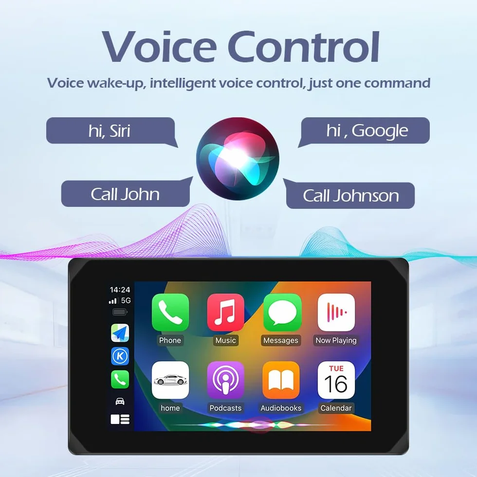 VSYSTO Schermo per moto, CarPlay e Android Auto Senza Fili, 5'' Schermo Carplay Moto con Doppia telecamera 1080P, Impermeabile IP65 Touchscreen con Navigation GPS, Bluetooth, Siri/Assistant, TPMS