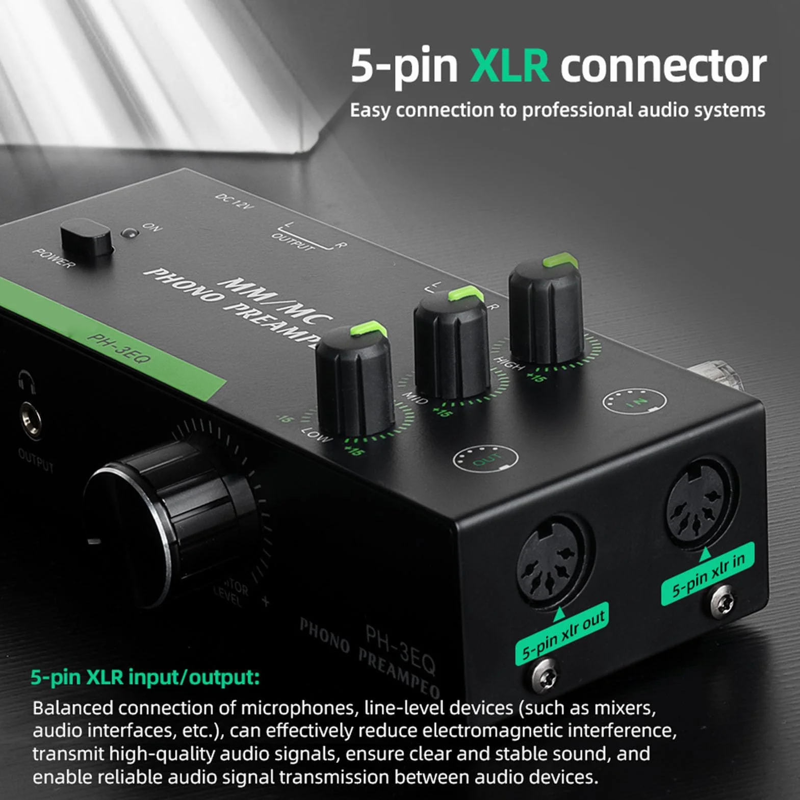 Preamplificatore Phono Mini Stereo XLR 3.5mm Giradischi Amplificatore Segnale Audio Hi-Fi Convertitore