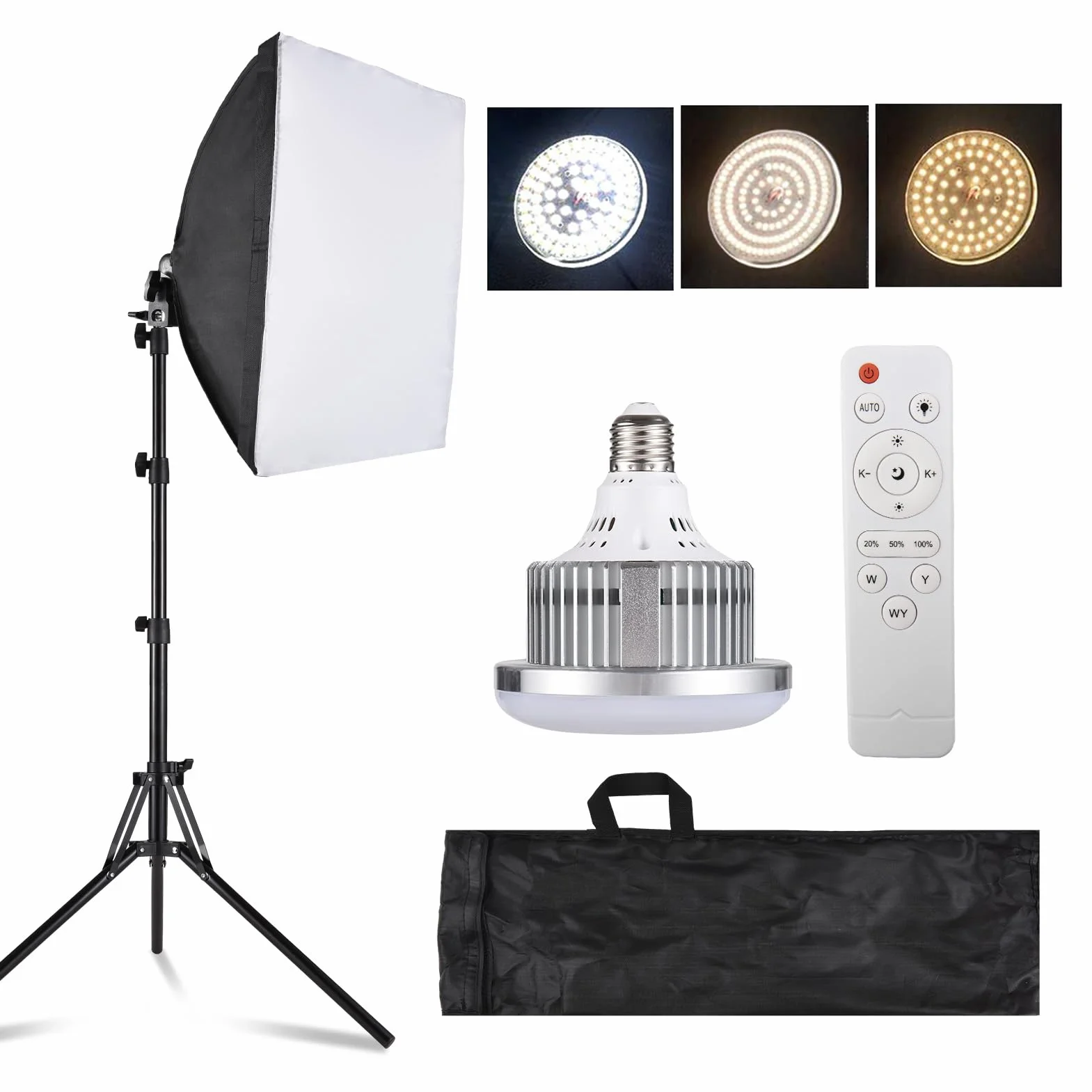 Andoer Kit di Illuminazione Softbox per Fotografia in Studio, Inclusa Luce LED Bicolore da 85 W + Softbox 40x40 cm + Supporto Luce da 1,7 m + Telecomando + 1 * Custodia per Trasporto