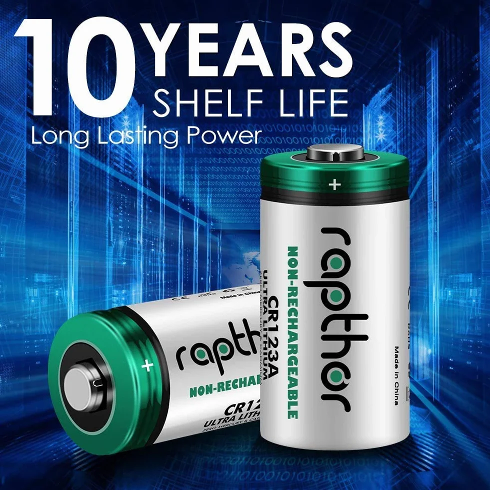 rapthor 1650mAh Pacco batteria al litio 3V CR123A / CR123 / 123A / CR17345 da 20 per fotocamera Arlo Polaroid torcia alta capacità con protezione PTC [non ricaricabile]
