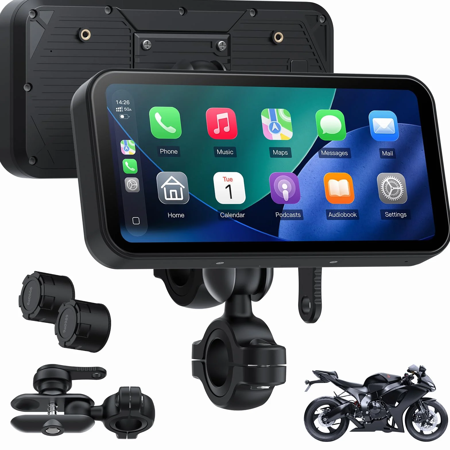 A622 CarPlay Moto Schermo 6,25 Pollici, CarPlay e Android Auto Wireless, Sistema di Monitoraggio Pressione Pneumatici (TPMS), Impermeabilità IP67, Doppio Bluetooth, GPS, Alimentazione USB/ACC