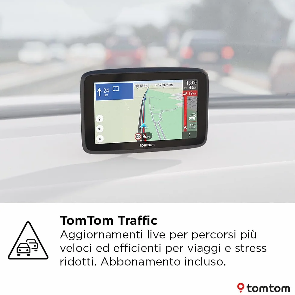 TomTom Navigatore per Auto GO Advanced (6", Info traffico e Avvisi autovelox, mappe mondo, Aggiornamenti Wi-Fi, Indicatore corsia in movimento, Segnali visivi, Supporto reversibile integrato)