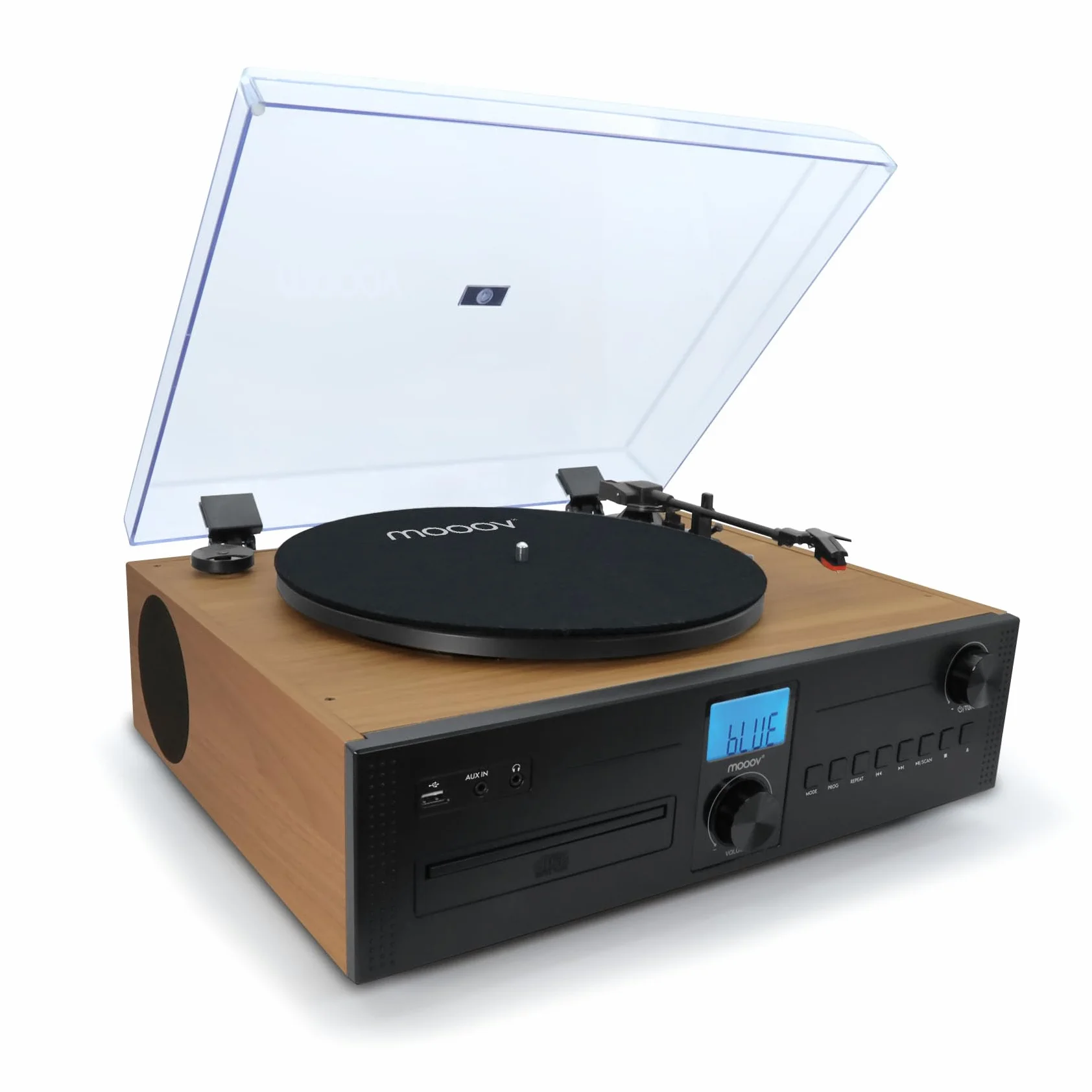 Mooov 477365 - Micro catena HiFi stereo 50 W con giradischi, lettore CD, Bluetooth, radio FM, USB, AUX-IN, RCA, telecomando | Attrezzature musicali compatte con suono potente e design elegante