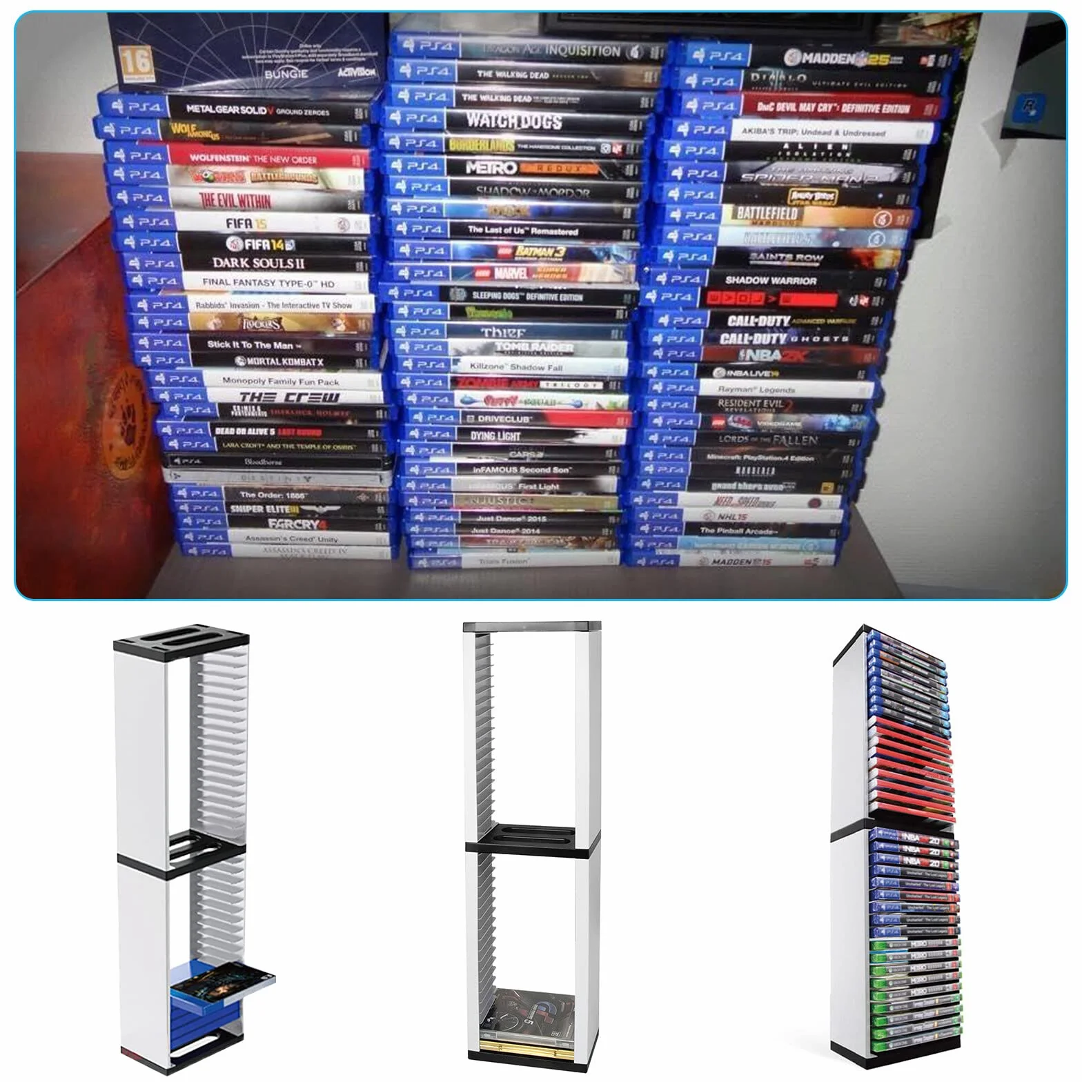 iFCOW Torre di Archiviazione per Giochi PS5, Porta Dischi con Scaffalo per 36 CD, Custodia e Supporto per PS5/PS4/Xbox Series X/Xbox one