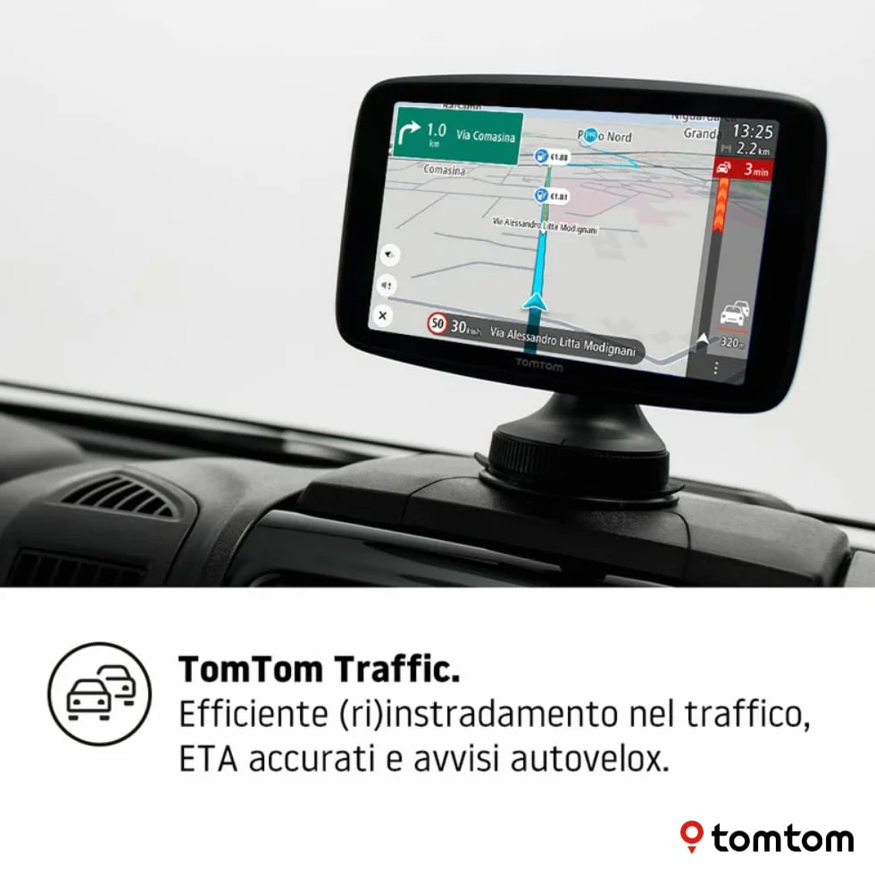 Navigatore satellitare per camper, caravan e roulotte GO Camper Max con schermo HD da 7", PDI per camper, caravan e roulotte, aggiornamenti Wi-Fi, TomTom Traffic, avvisi autovelox e mappe del mondo