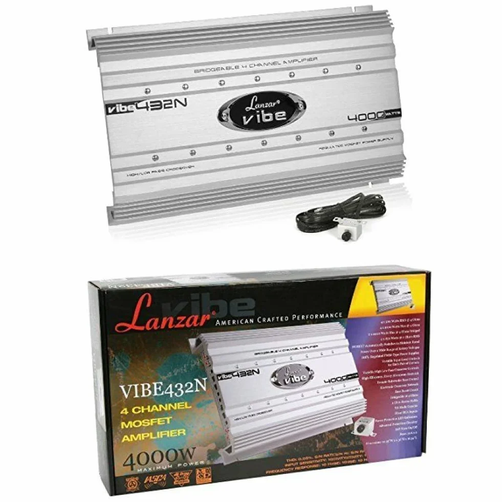 1 LANZAR VIBE 432N VIBE432N amplificatore 4 canali da 2000 watt rms 4 x 500 watt rms 4000 watt max con controllo remoto a distanza incluso, 1 pezzo