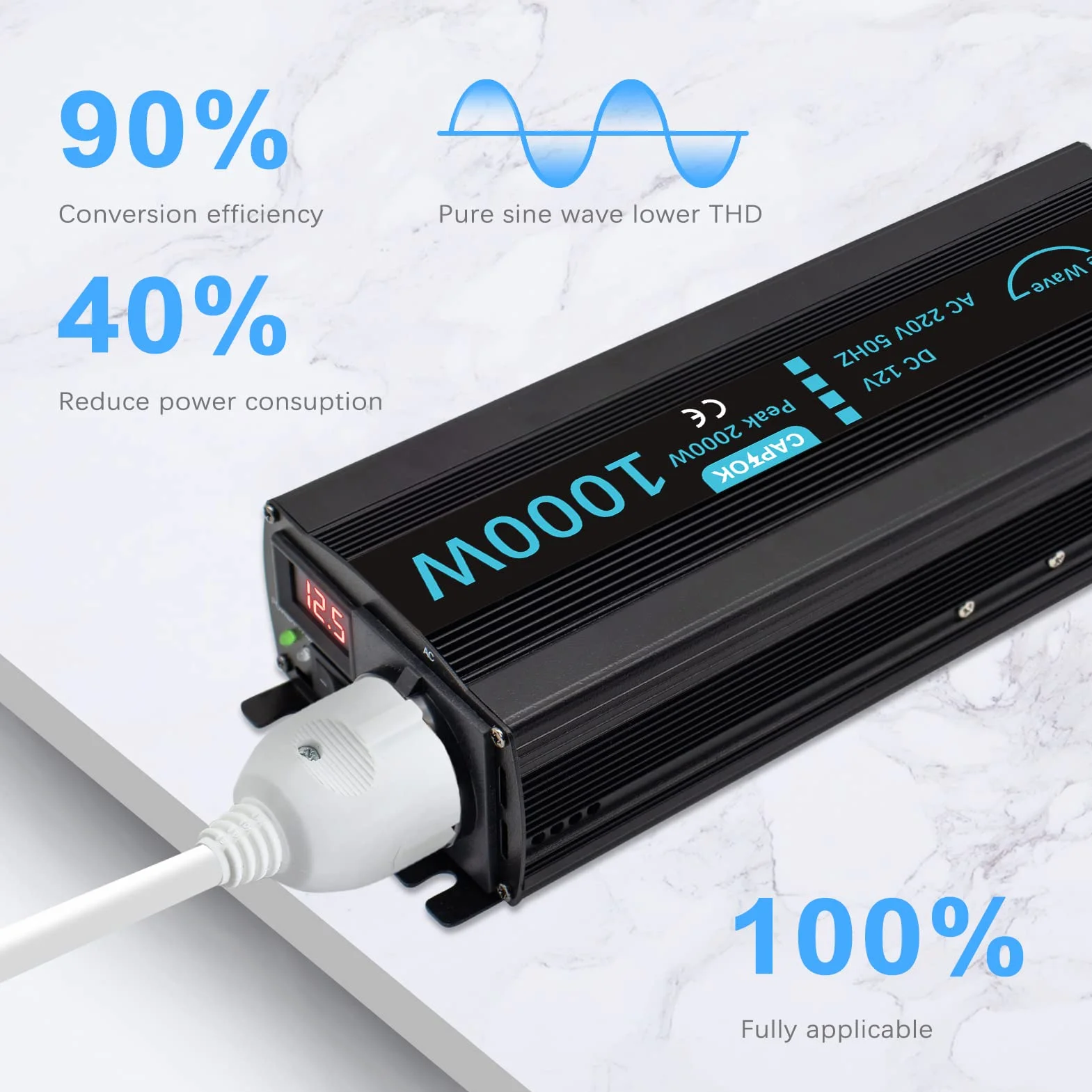 Power Inverter Onda Sinusoidale Pura 1000W da 12V CC a 220V 230V CA con display LCD Invertitore di Tensione per sistema solare RV domestico