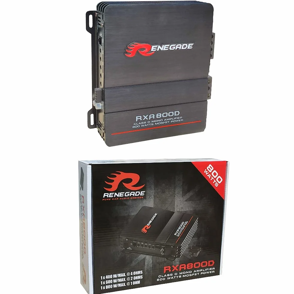 1 amplificatore monofonico RENEGADE RXA800D RXA 800 D 1 canale classe d 400 watt rms 800 watt max bass boost specifico per subwoofer, 1 pezzo