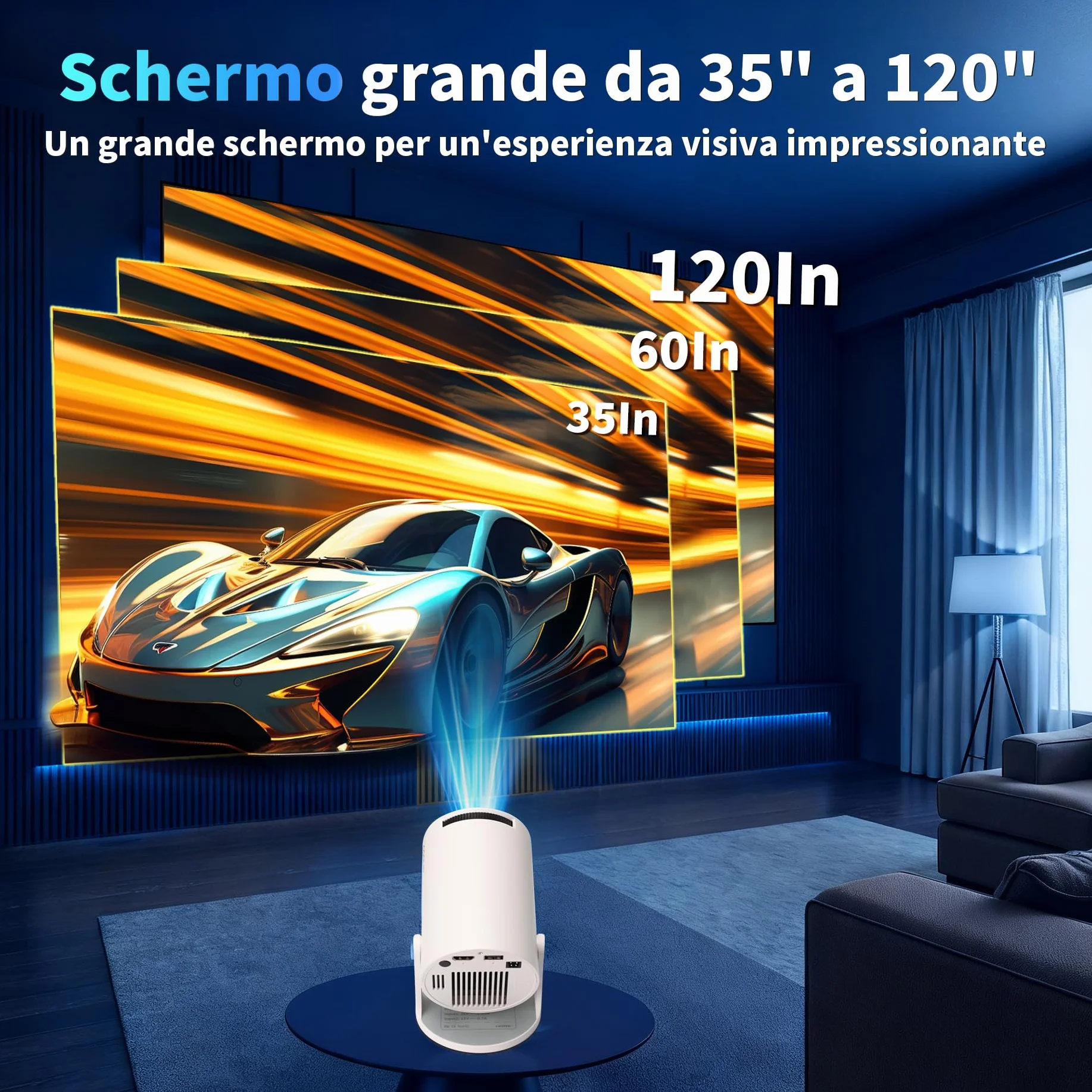 Mini Proiettore [App Integrata & 2026 Upgraded] Proiettore Portatile 4K 1080P con 5G WiFi 6 e BT 5.4 Supporta Rotativo 180° Correzione Trapezoidale Automatica Applicabile TV Stick/USB/HDMI,Bianco