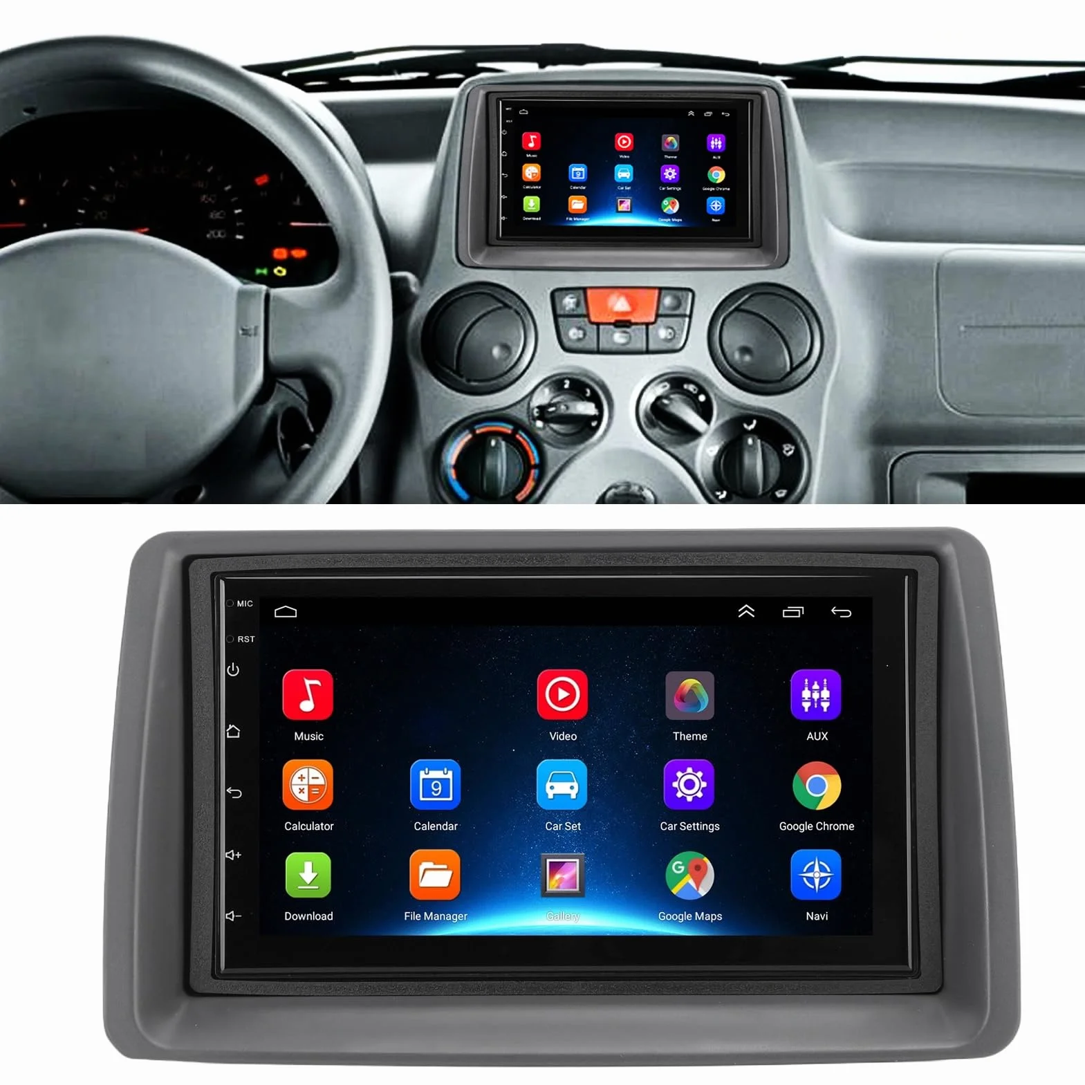 Kit Autoradio Panda 7 Pollici per Autoradio Touch Screen 7 Pollici Wifi Navigazione Touch Screen con Carplay per Android 12 Sostitutivo per Panda Dal 2003 Al 2012
