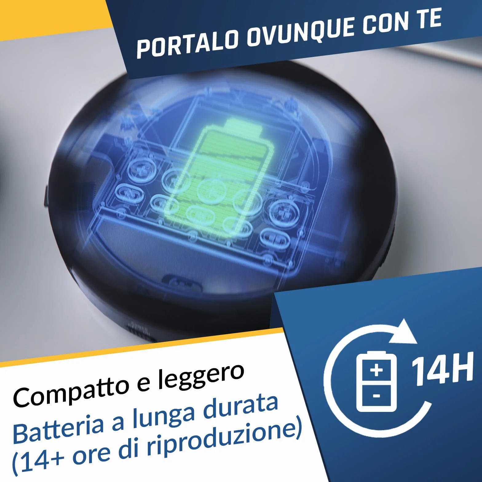 KLIM Nomad - Lettore cd portatile - Batteria a Lunga Durata - Include Auricolari - Compatibile con CD-R, CD-RW, MP3 - Lettore SD, Radio FM, Bluetooth - Ideale per Auto - Hi-Fi - Nuovo