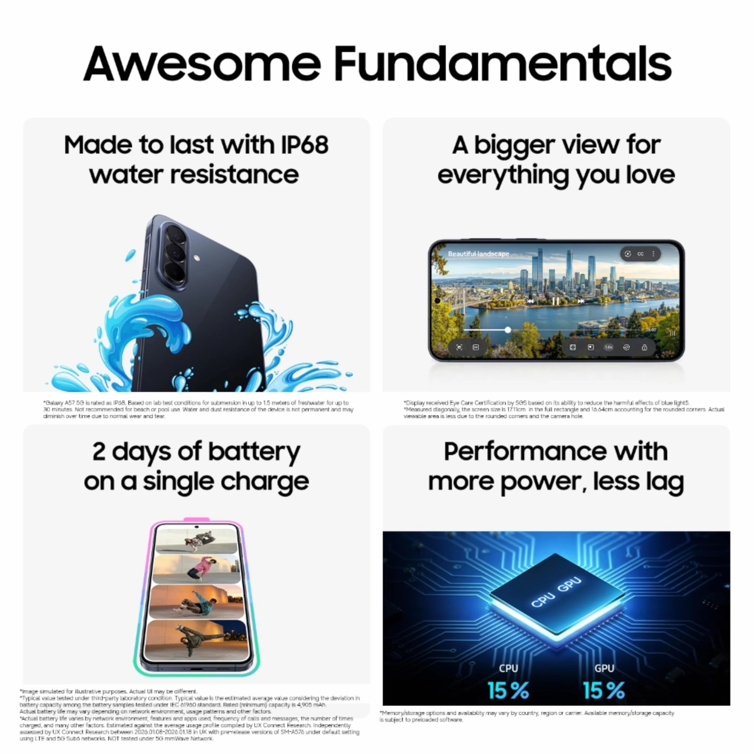 Samsung Galaxy A57 5G (Awesome Navy, 8 GB di RAM, 256 GB di archiviazione), Agentic AI, Tripla fotocamera con video Nightography, durata della batteria 2 giorni, aggiornamenti OS 6 Gen, IP68, 6,9 mm