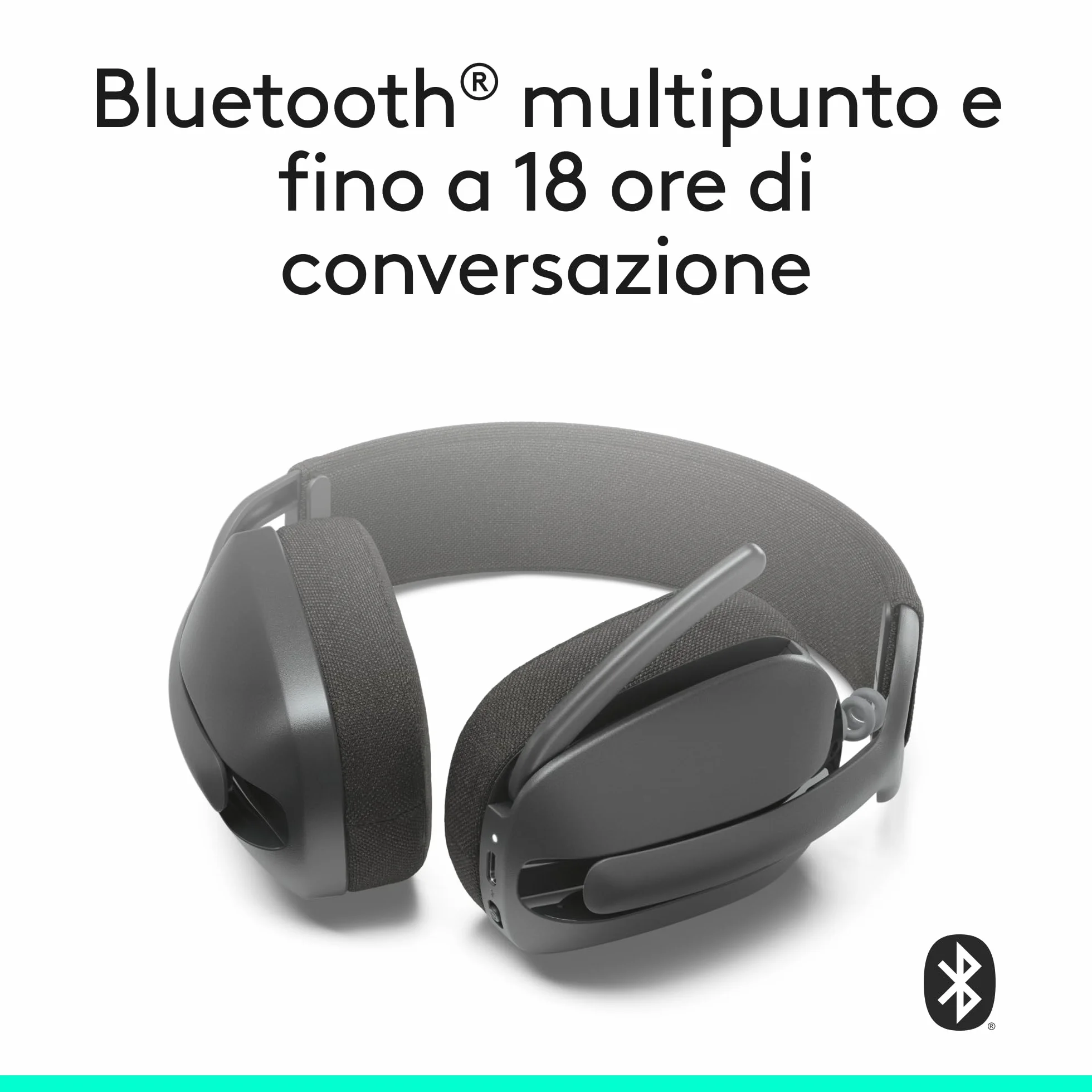 Logitech Zone Vibe 100 Cuffie Wireless Over-Ear Leggere con Microfono con Eliminazione del Rumore, Auricolare Bluetooth Multipoint, Compatibile con Teams, Google Meet, Zoom, Mac/PC - Grigio