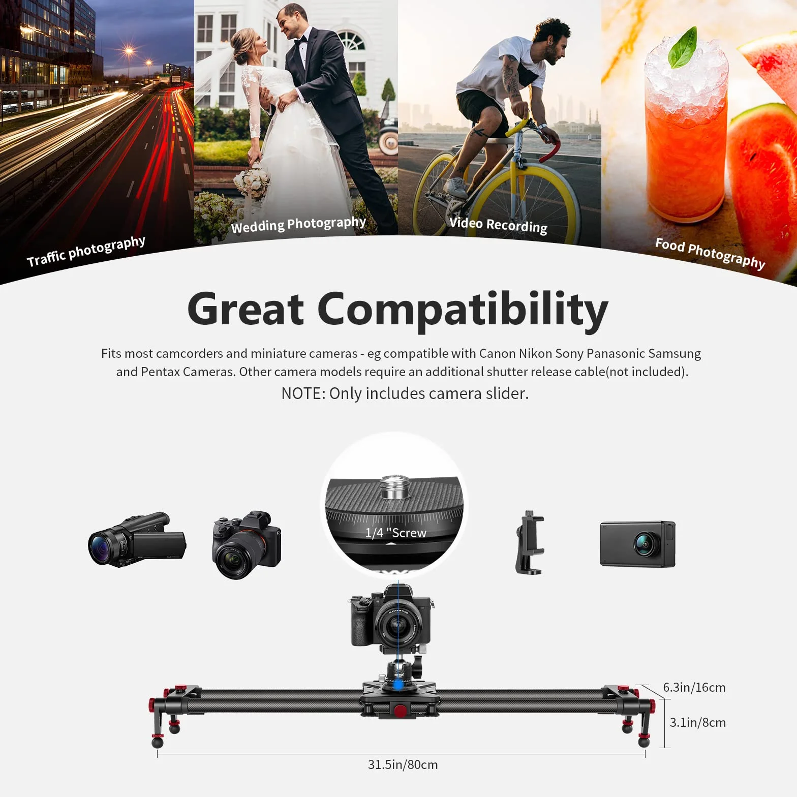 NEEWER 80cm Slider per Fotocamera Motorizzato, Carrello in Fibra di Carbonio con controllo via App, Supporto per Modalità Video, Fotografia Time Lapse, Tracking, Scatto Orizzontale e a 120°(ER1-80)