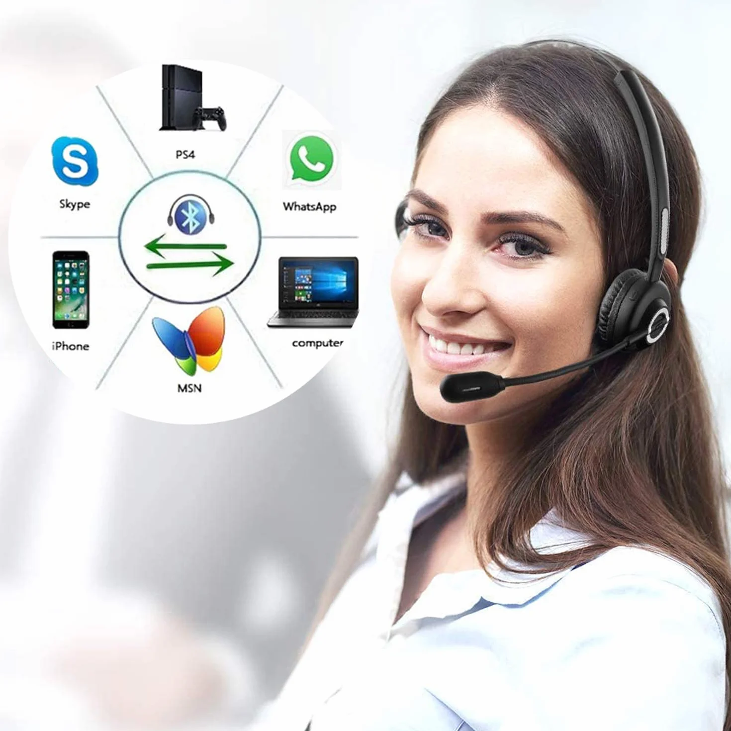 Auricolare Bluetooth per ufficio con microfono,Cuffie Bluetooth senza fili,Cuffie Bluetooth Trucker con cancellazione del rumore, auricolare vivavoce con dock di ricarica per call center, casa,PC