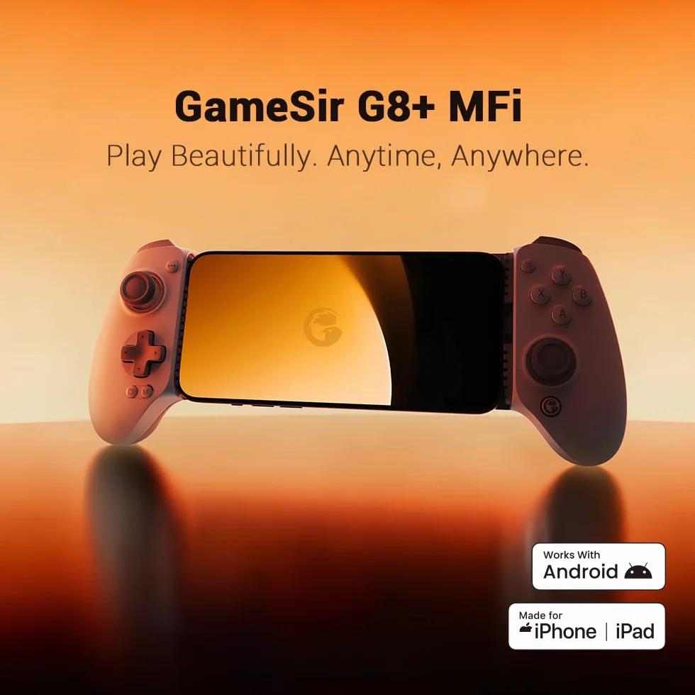 GameSir Controller G8 Plus Mfi per iPhone 15/16/17/iPad Mini e Android, gamepad per iPad con stick/trigger Hall Effect, due pulsanti posteriori, per giocare a Genshin Impact, PUBG Mobile, Minecraft