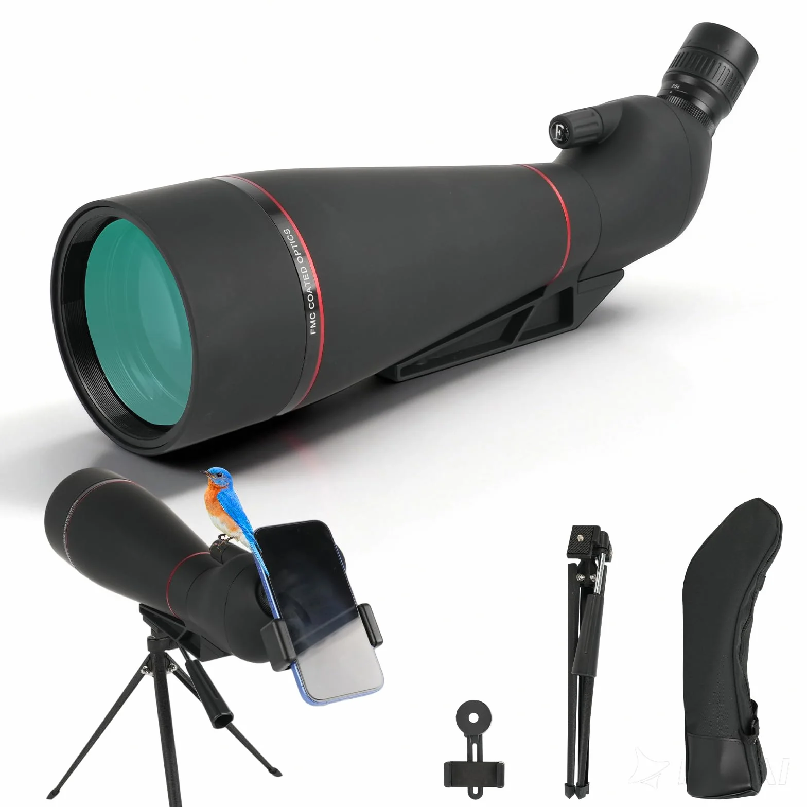25-75x100mm Cannocchiale con Treppiede,HD FMC Impermeabile,Cannocchiale Terrestre con Adattatore Telefono Borsa, per Tiro a Segno Tiro, con l'arco Birdwatching