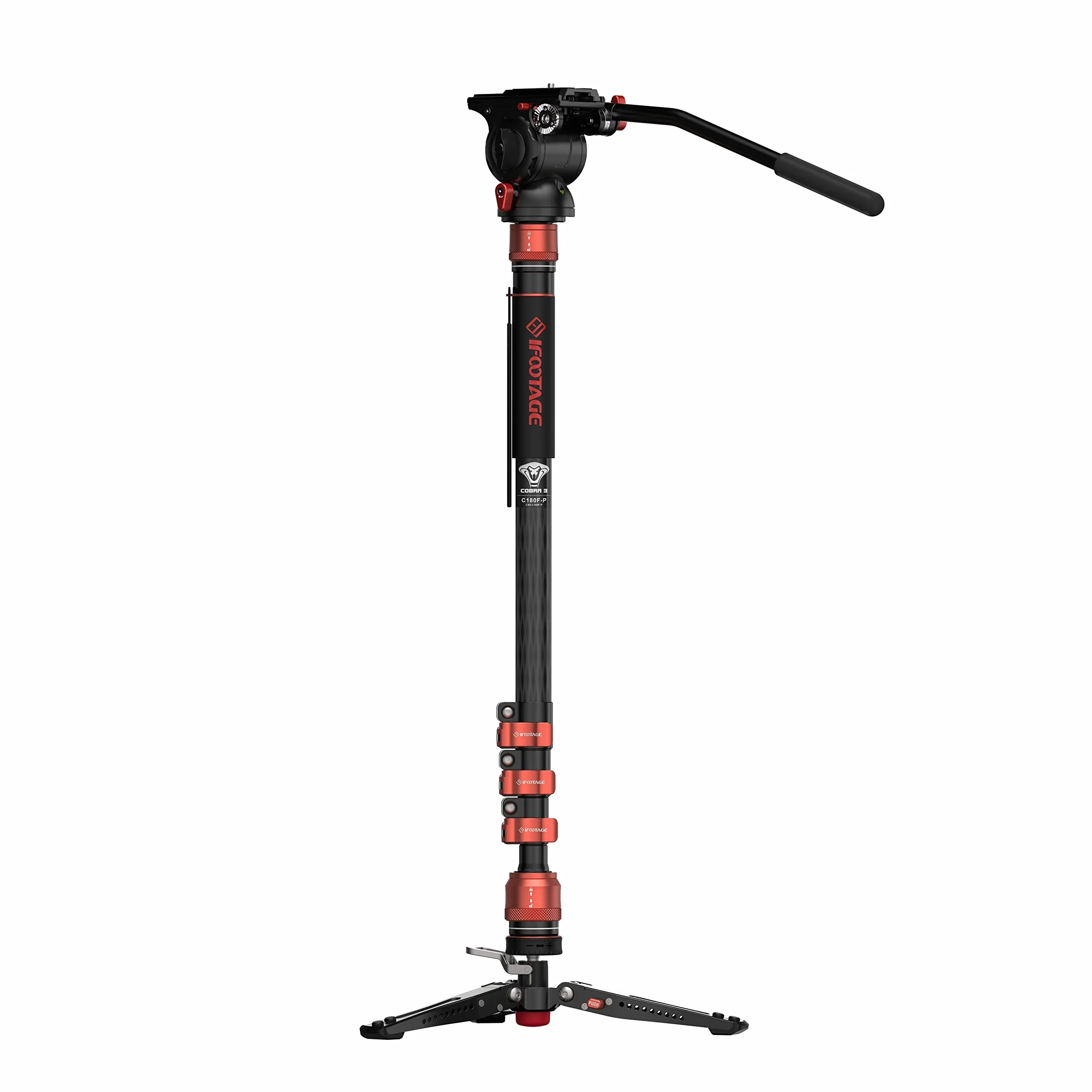IFOOTAGE Cobra 3 C180-P+K5S Monopiede per Fotocamera,Monopiede Professionale con Controllo di Bloccaggio Del Pedale,Testa Fluida,Testa Girevole In Alluminio per Fotocamere Reflex e Videocamere