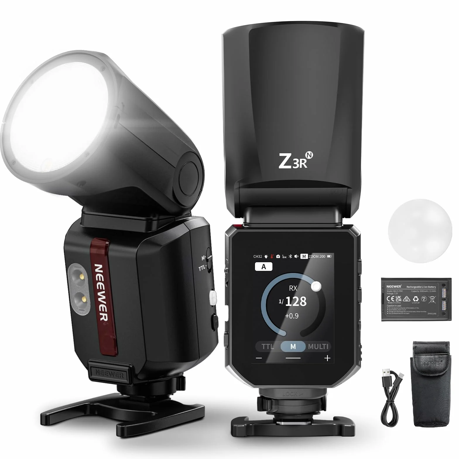 NEEWER Flash Testa Rotonda 100Ws 2.4G TTL Compatibile Con Nikon, Compatibile Con Godox, Speedlite Con Touchscreen 1/8000s HSS, 2 Lampade Modello, Interruttore TTL/M, 500 Flash A Piena Potenza, Z3R-N