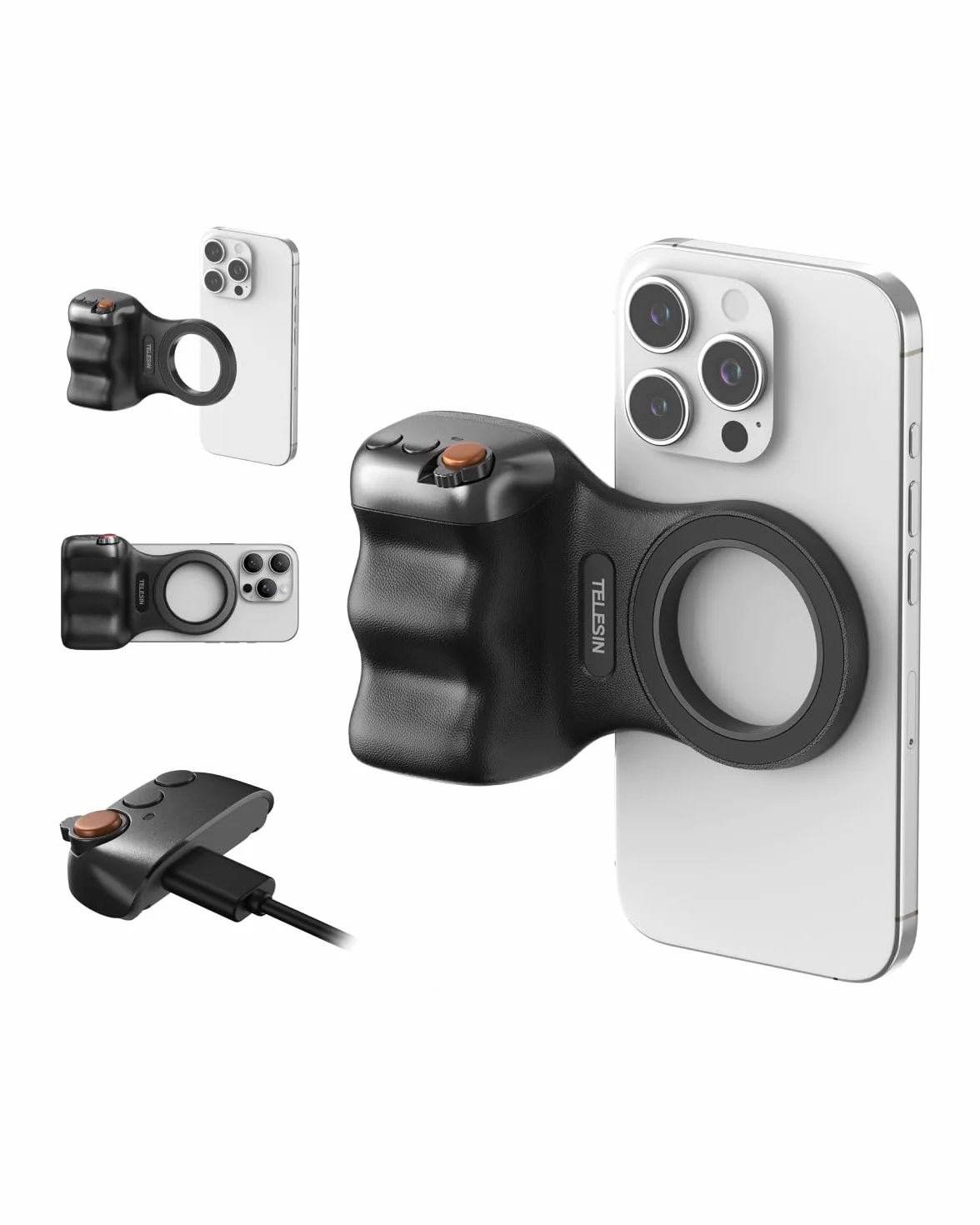 TELESIN Fun Shot Impugnatura Smartphone, Magnetica Impugnatura per Smartphone con Telecomando Bluetooth Staccabile, Filettatura da 1/4, Compatibile con iPhone & Android, Selfie Vlog (Nero)