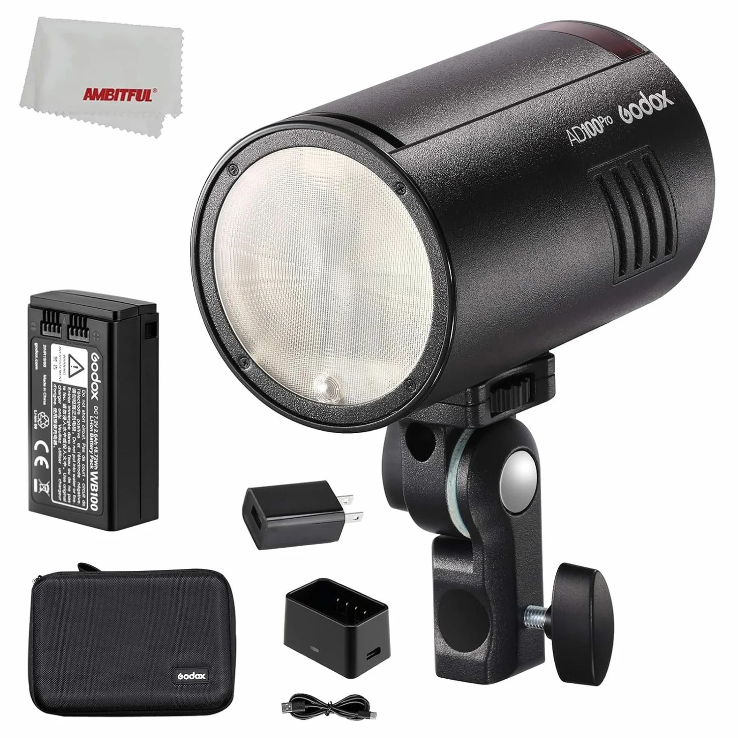 Godox AD100Pro AD100 PRO 100Ws TTL 2,4G HSS 1/8000s torcia tascabile con batteria al litio 7,2V/2600mAh 360 flash con piena potenza 0,01-1,5s