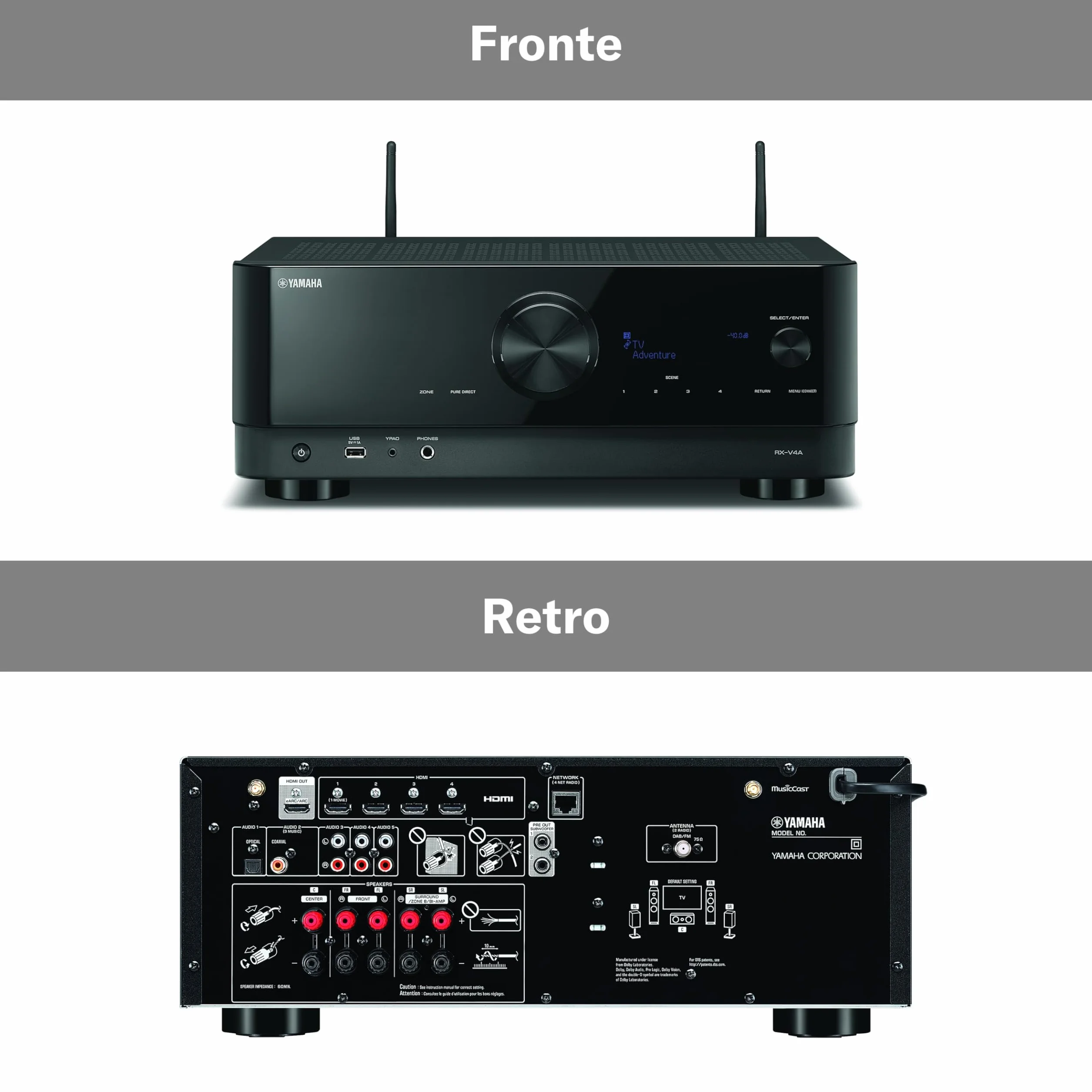 Yamaha Rx-V4A Amplificatore AV 5.2 Canali Surround Bluetooth Wi-Fi Nero