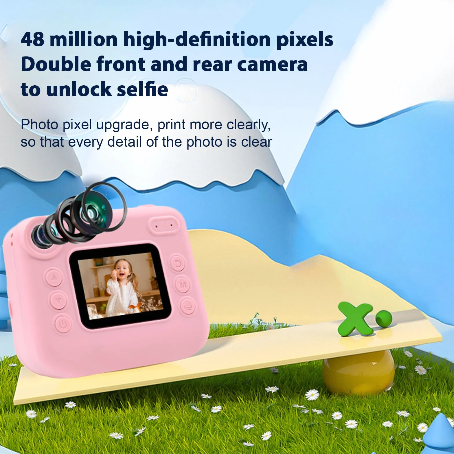 Andoer Fotocamera istantanea per bambini, fotocamera digitale per bambini con carta da stampa, 2,0 pollici, telecamera da viaggio per ragazzi e ragazze 3-14 anni (rosa)