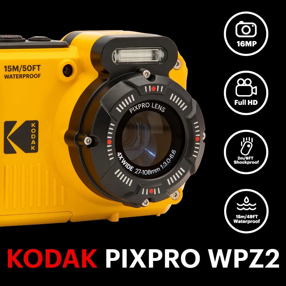 Kodak Pixpro WPZ2 - Fotocamera digitale compatta 16 MPixel, impermeabile e antiurto, colore: Giallo