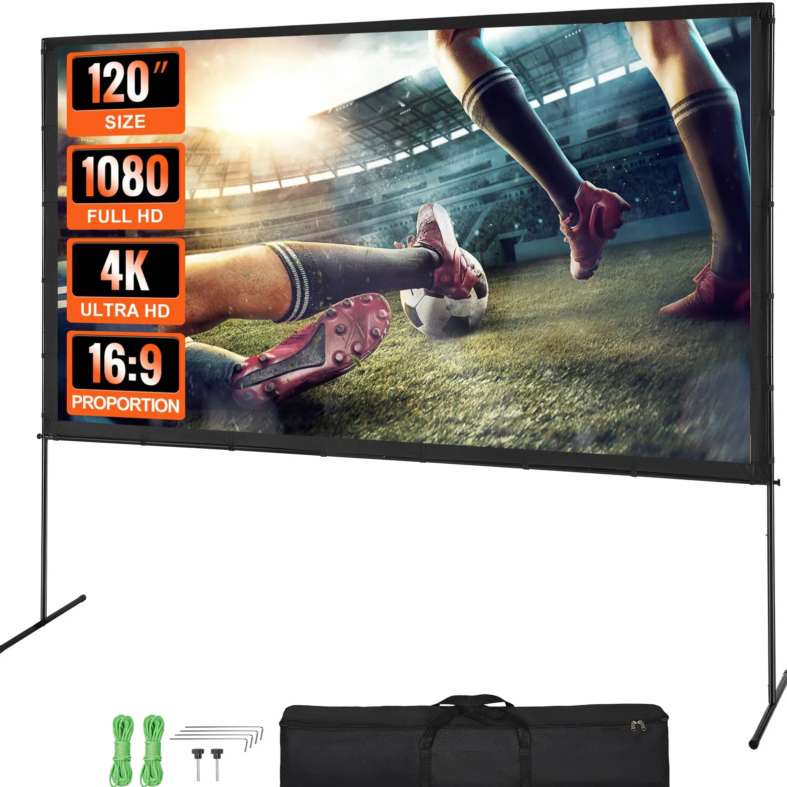VEVOR Schermo di Proiezione Avvolgibile Manuale 120 Pollici 16:9 HD 4K Proiettore Antirughe Tela Ampio Supporto Schermo Immagine Dettagliata per Home Theater Festa, Telo per Proiettore con Supporto