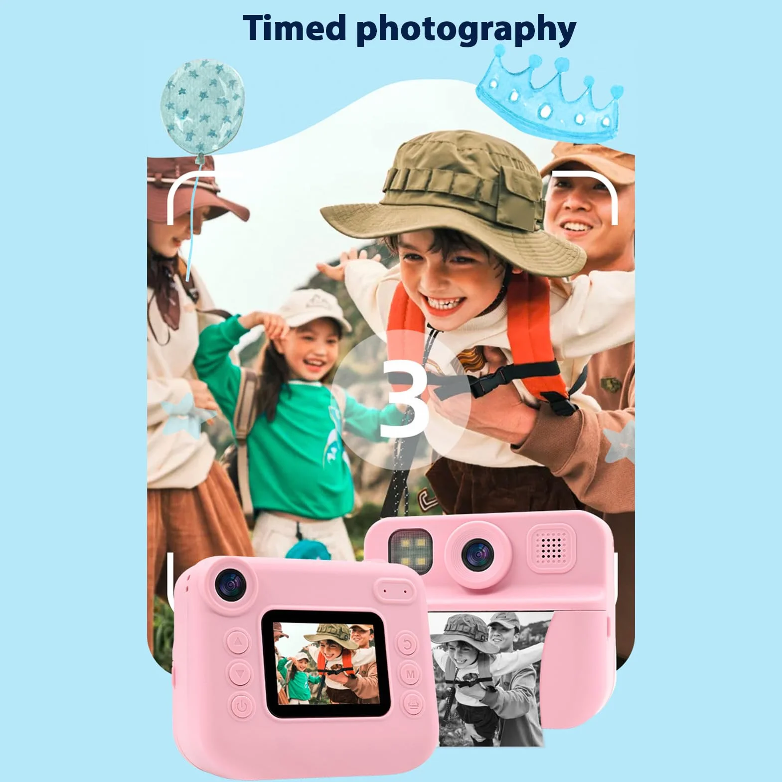 Andoer Fotocamera istantanea per bambini, fotocamera digitale per bambini con carta da stampa, 2,0 pollici, telecamera da viaggio per ragazzi e ragazze 3-14 anni (rosa)