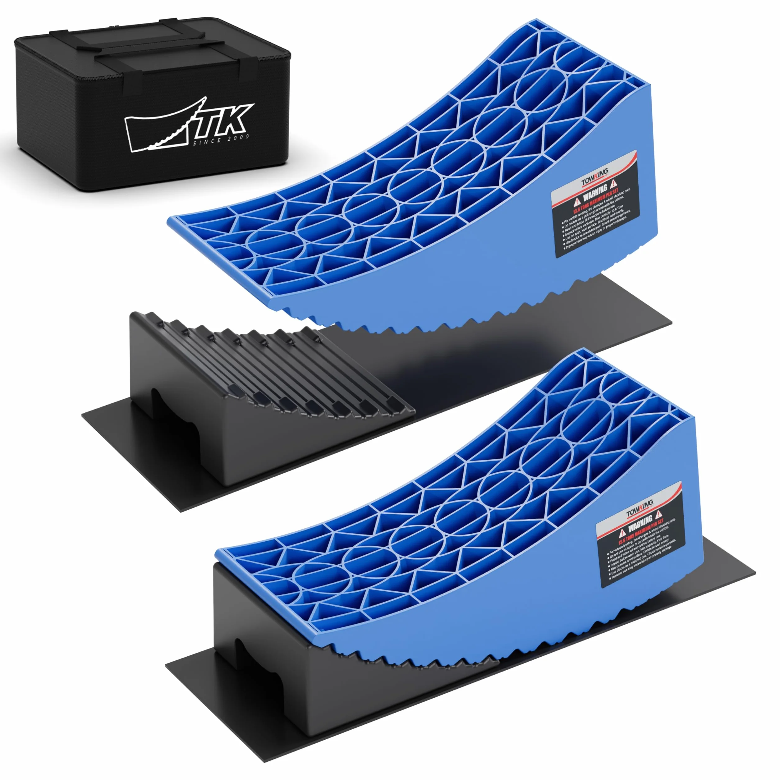 1 set/2 cunei per camper, roulotte e rimorchi, capacità di carico fino a 13,6 tonnellate, livellamento semplice e senza livelli (blu + nero)