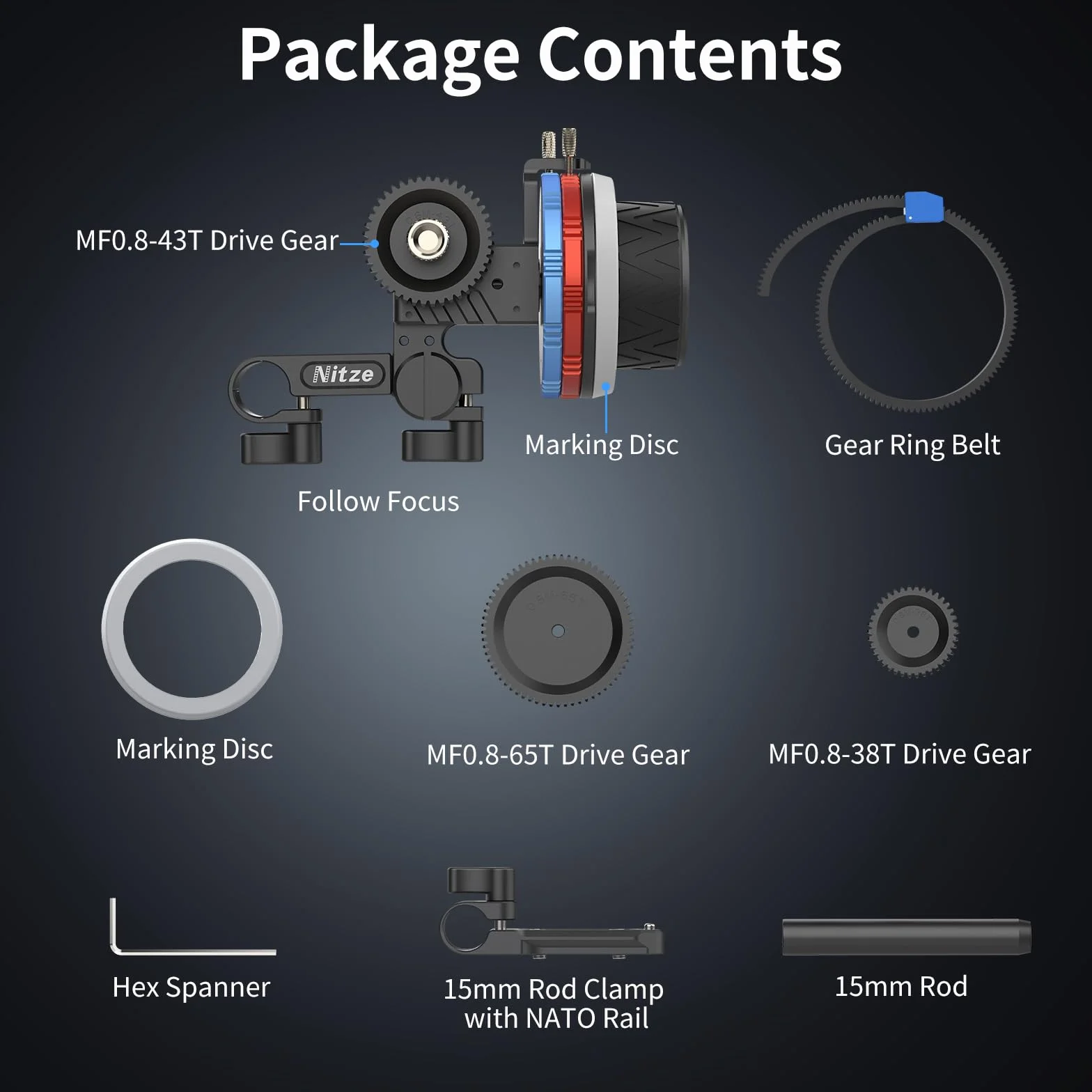 Nitze Mini Follow Focus Kit con 3 Ingranaggi di Trasmissione Reversibili, Follow Focus per DSLR Fotocamera, Supporto A/B Arresti Rigidi e Zoom Infinito a 360° per Sony FX3 A7 S5 Cage - MF15C