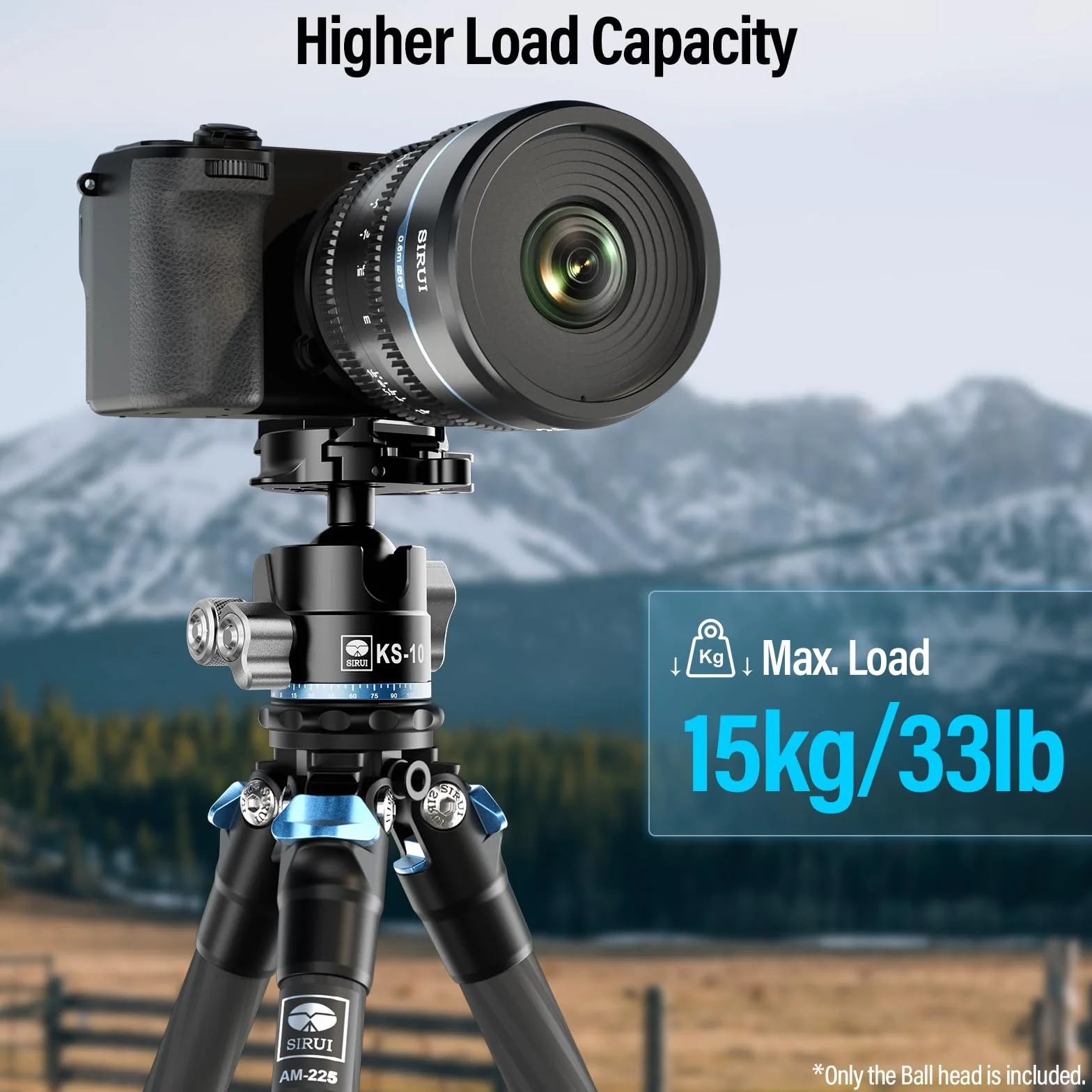 SIRUI KS-10 Testa a Sfera per Treppiede, Testa a Sfera a Basso Profilo da 29mm, Testa Panoramica a 360° in Alluminio per Fotocamera DSLR, Videocamera, Treppiede, Monopiede, Carico Massimo 15kg