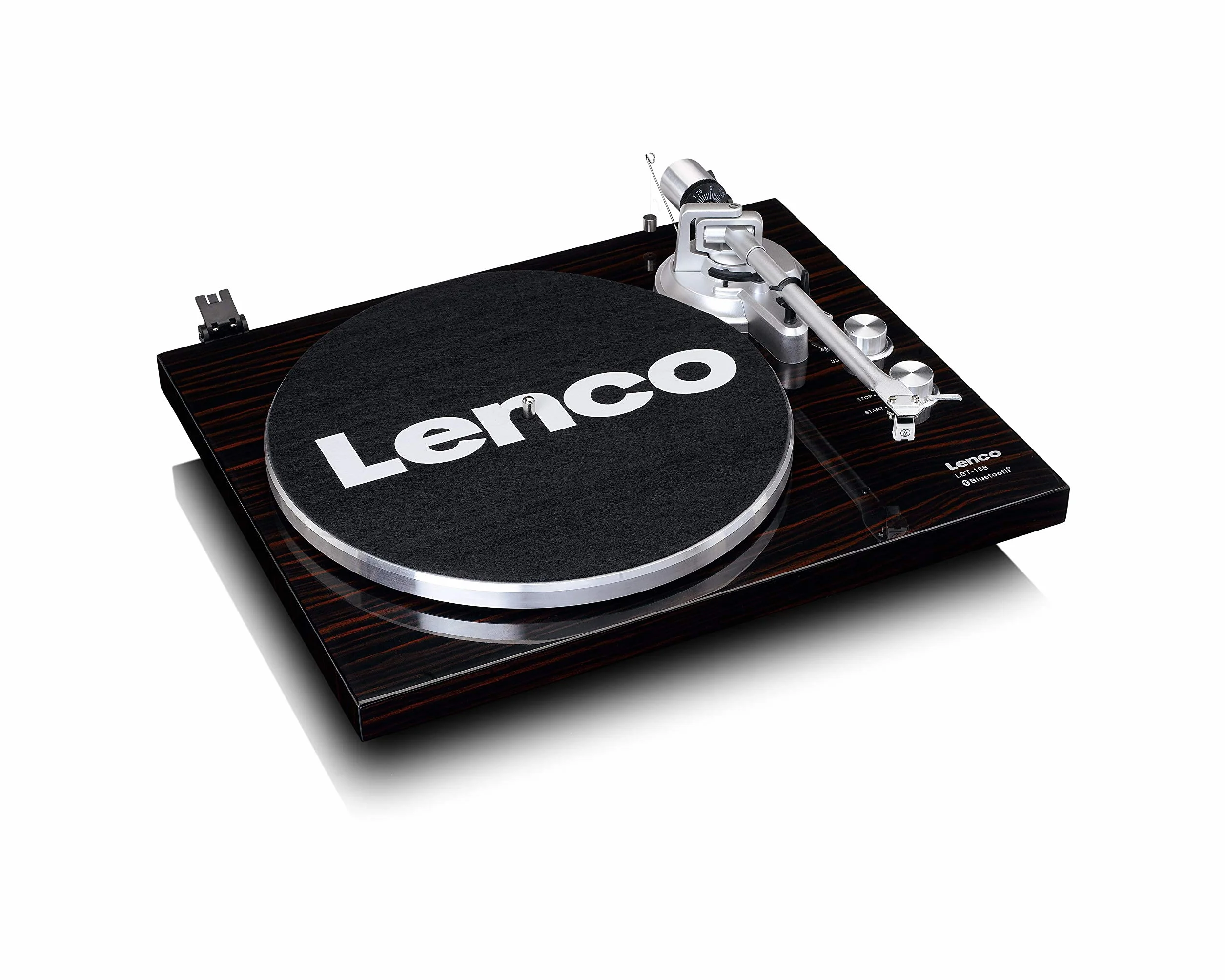 Lenco Giradischi LBT-188 - Bluetooth - Trasmissione a cinghia - 2 velocità 33 e 45 giri - Anti-Skating - Digitalizza vinile in MP3 - Marrone scuro, LBT-188 WA, Noce