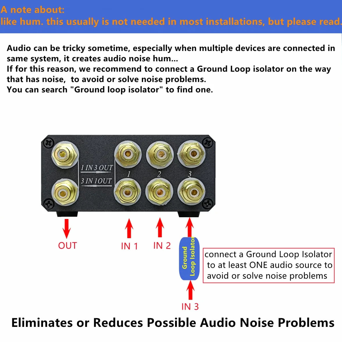 3 ways stereo audio switch selector box 3 IN 1 OUT