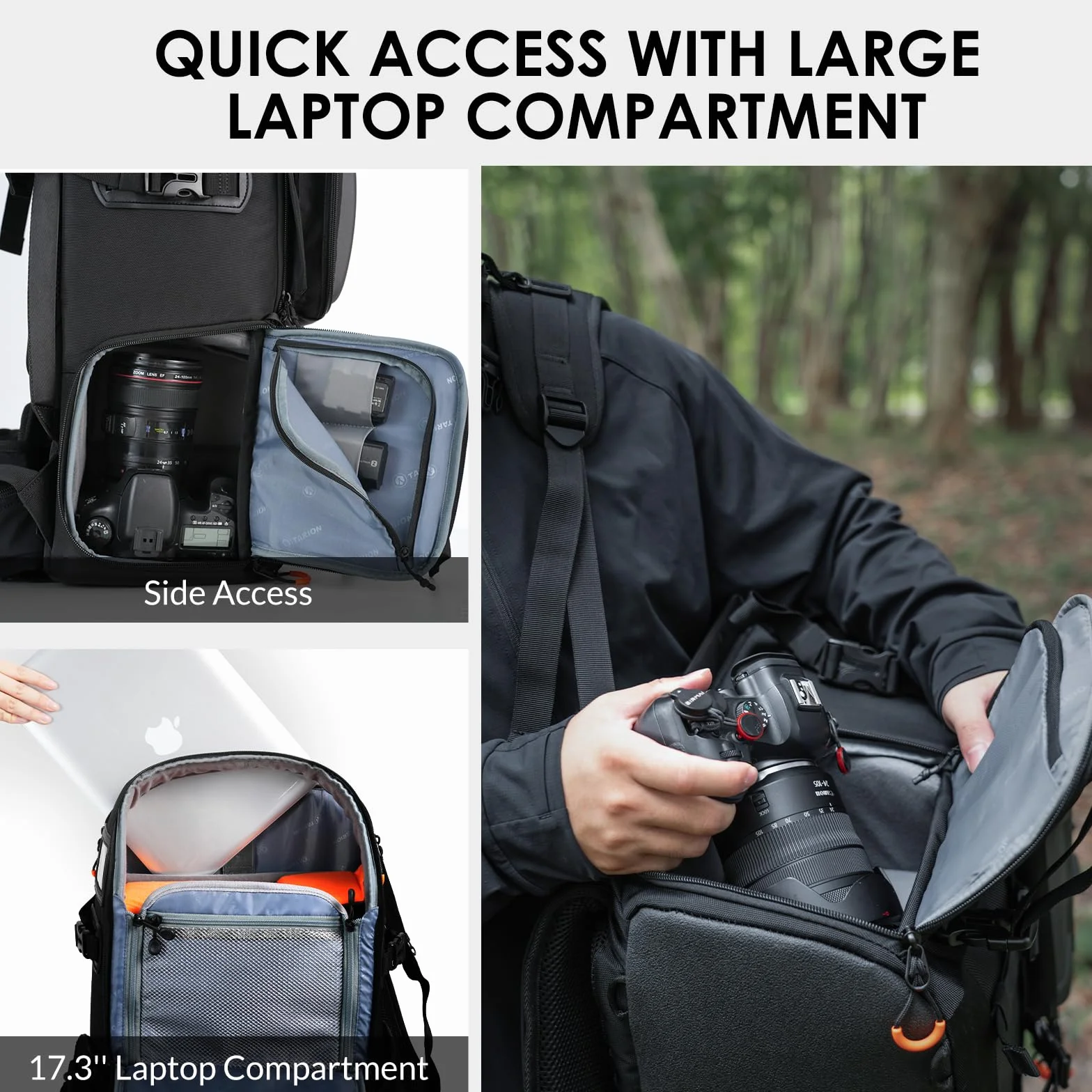 TARION Zaino Fotografico Grande per Fotocamera: Borsa Fotografica per Obiettivi Treppiede Laptop 17,3" Zaino Fotocamera Reflex Grande Capacità Viaggio Trekking Camping Pro PB02