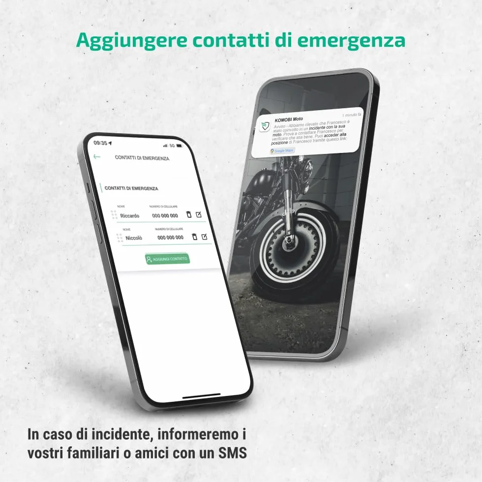KOMOBI PRO Localizzatore GPS per Moto con Allarme Antifurto, Tracciamento in Tempo Reale, Rilevamento Incidenti e Avviso su Smartphone