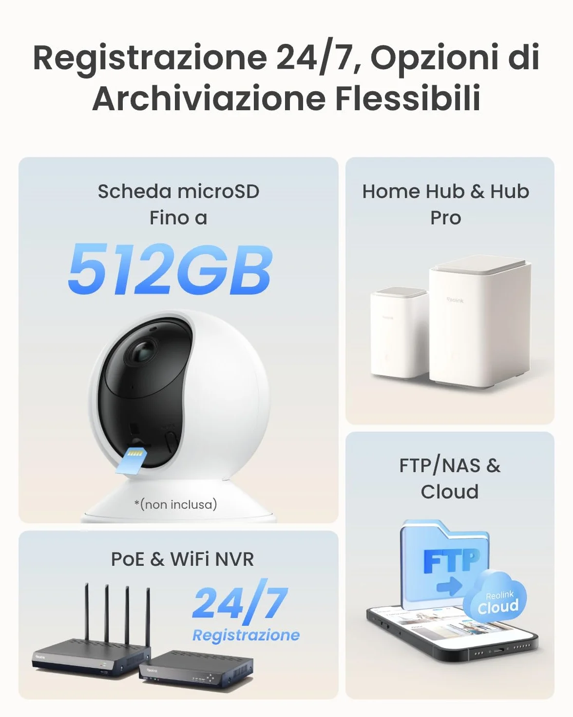 Reolink 5MP Telecamera WiFi Interno, Wi-Fi a Doppia Banda 2.4/5 GHz, Apertura F1.6, Rilevamento Uomo/Animale/Pianto, Copertura a 360°, Inseguimento Automatico, Supporta Alexa, Modalità Privacy, E1 Pro