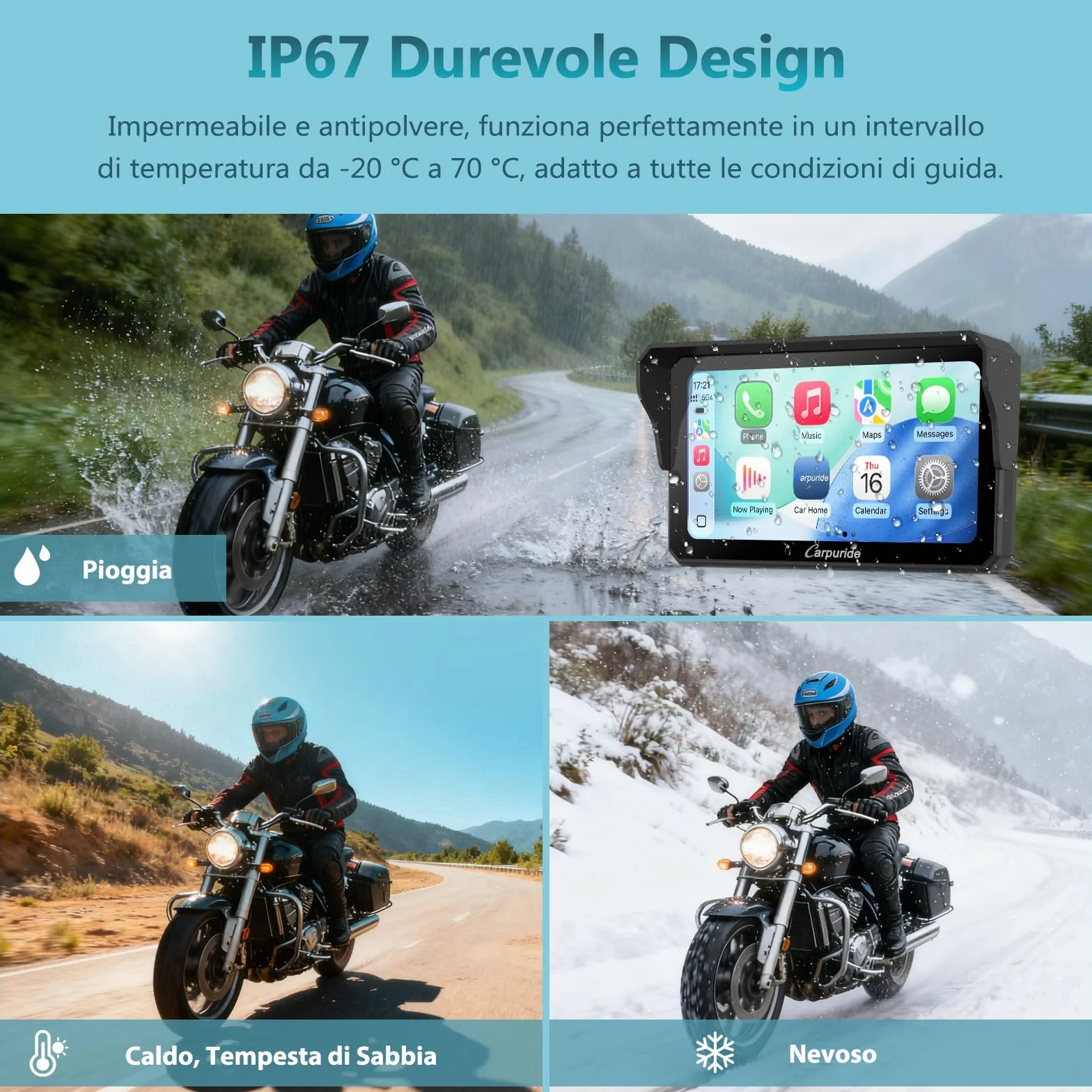 Carpuride W602S Pro Moto Carplay Schermo con BM05 per Plug-and-Play, Senza Fili CarPlay e Android Auto, 6,25" Impermeabile Touchscreen, OTA, Doppio Bluetooth, Interfono Funzione, Cablato Controller.