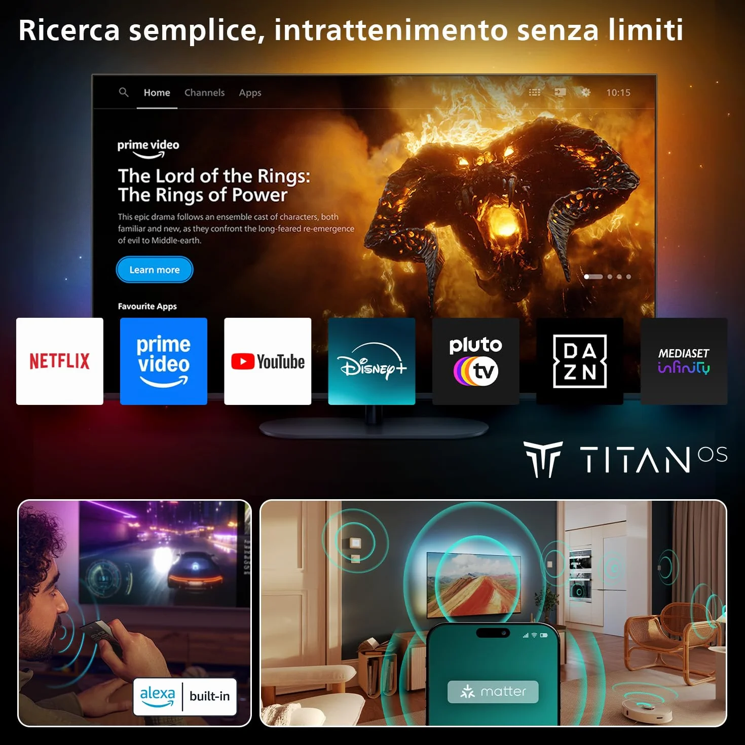 Philips Ambilight 65PUS8510 4K QLED Smart TV - Display 65’’ con piattaforma Titan OS, Pixel Precise Ultra HD e Dolby Atmos Sound - Funziona con Alexa e Google Voice Assistant