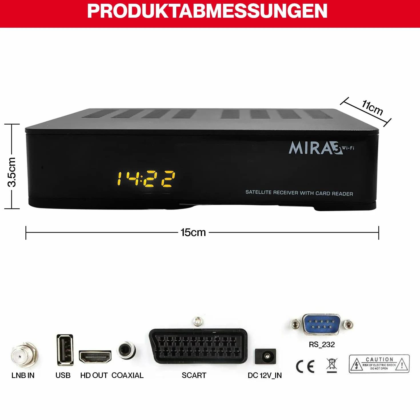 Amiko MIRA3 - Ricevitore satellitare HD con funzione di registrazione, slot per schede, Timeshift, HDMI, PVR, USB, WiFi, AAC-LC, SCART, coassiale, ricevitore satellitare HD per satelliti